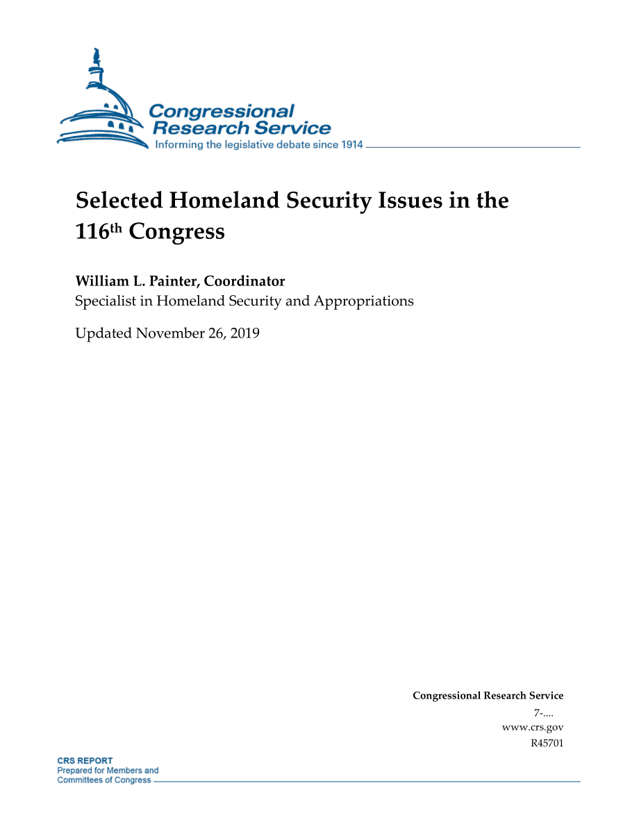 [20191126]R45701_第116届国会选定的国土安全问题.pdf_第1页