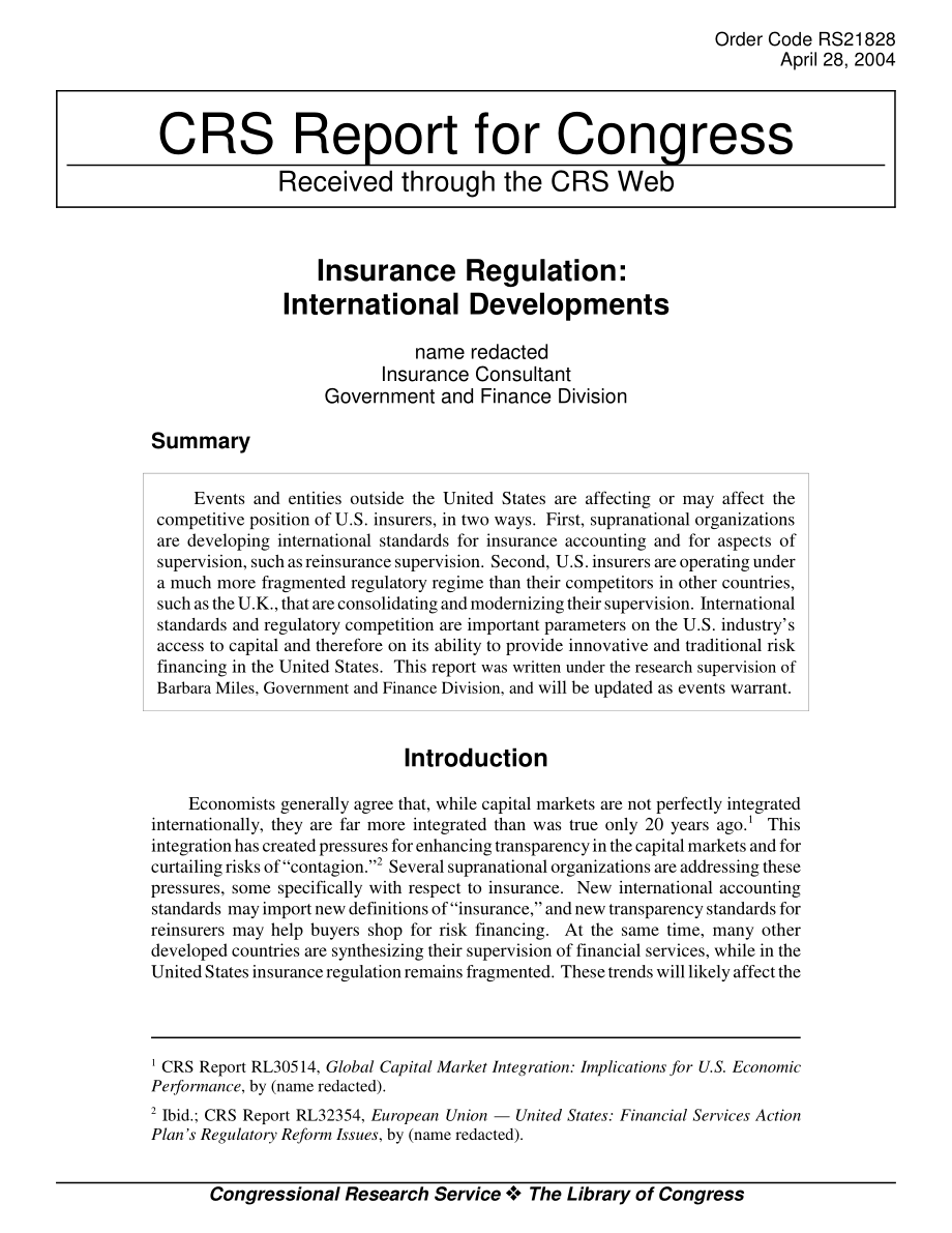 [20040428]RS21828_保险监管：国际发展情况.pdf_第1页