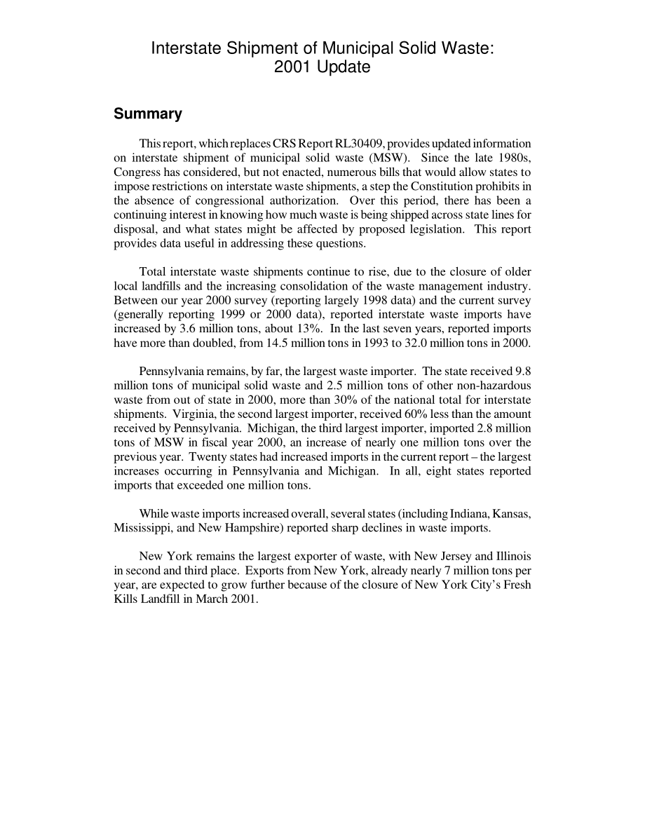 [20010719]RL31051_城市固体废物的州际运输：2001年更新.pdf_第2页