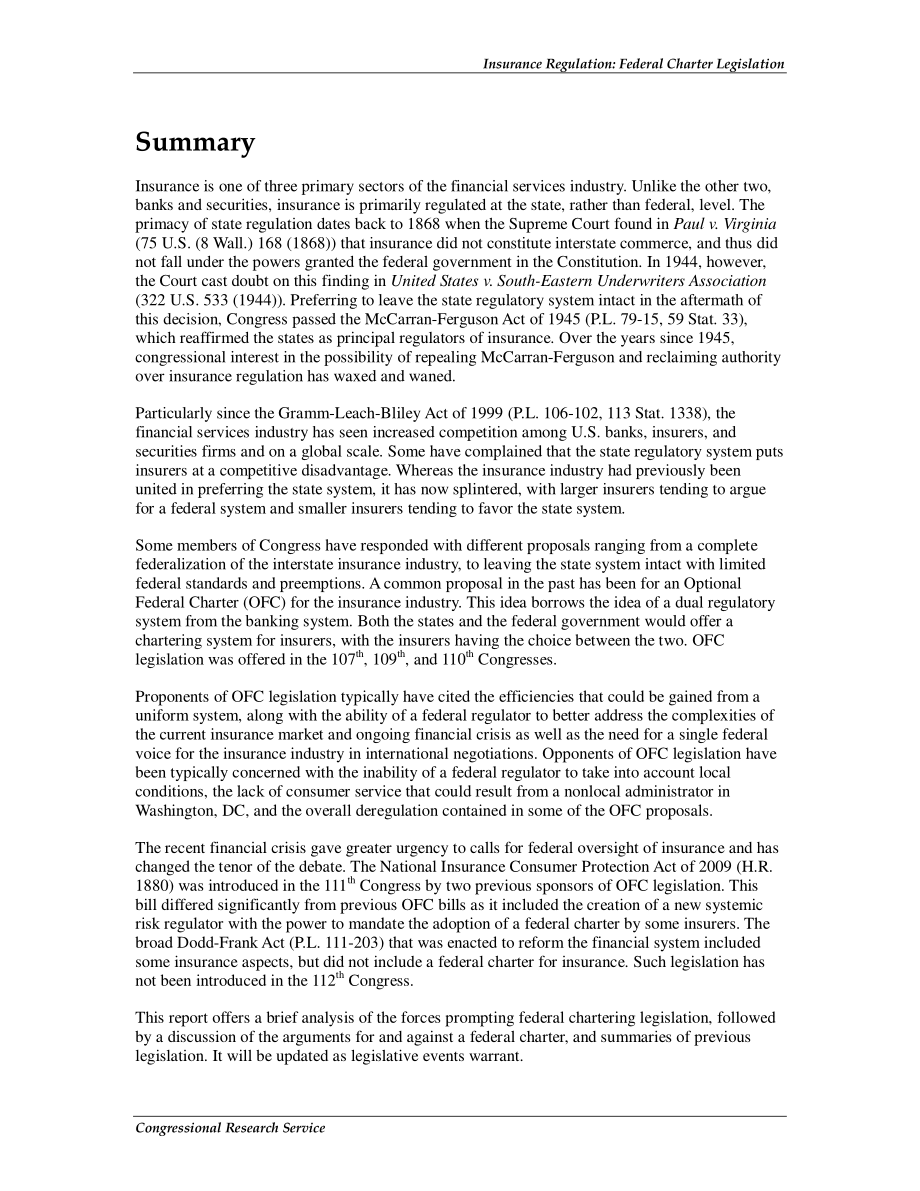 [20110203]RL34286_保险监管：联邦宪章立法.pdf_第2页