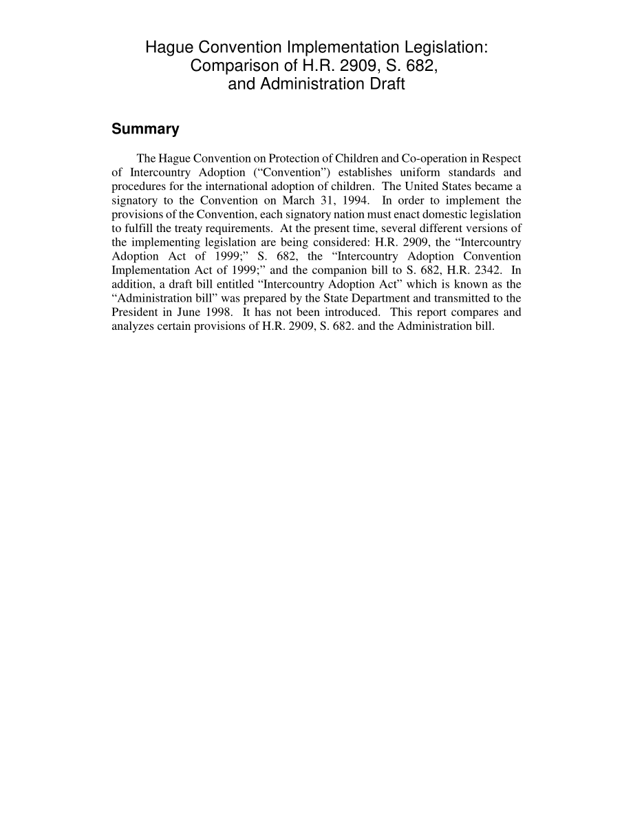 [19991018]RL30342_Hague Convention Implementation Legislation H.R.的比较. 2909, S. 682, and Administration Draft.pdf_第2页