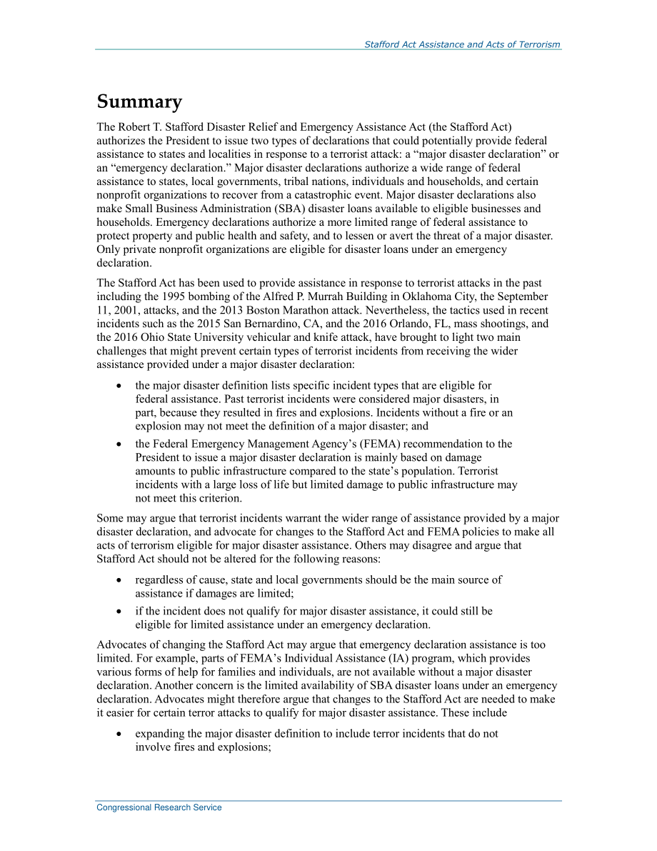 [20190116]R44801_斯塔福德法案援助和恐怖主义行为.pdf_第2页