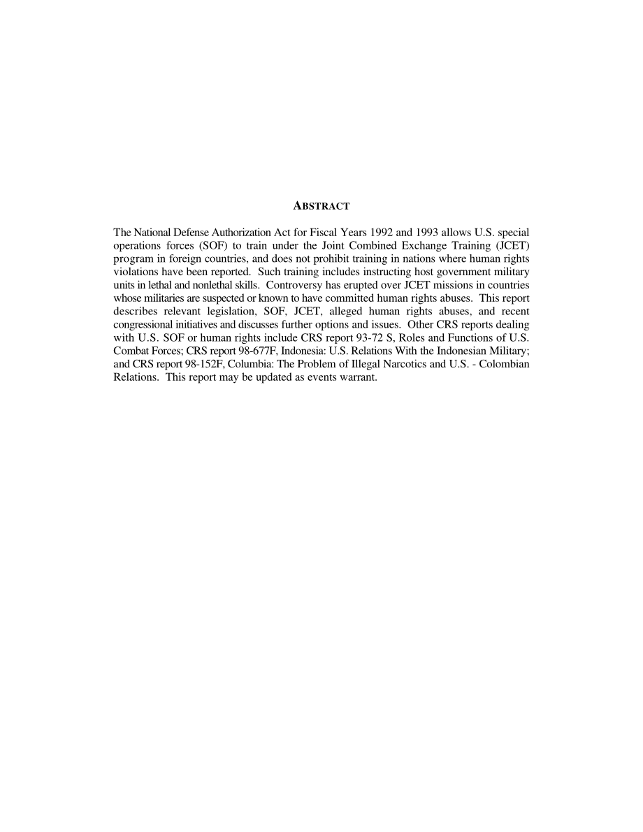 [19990126]RL30034_联合联合交流培训（JCET）与人权：国会背景和议题.pdf_第2页