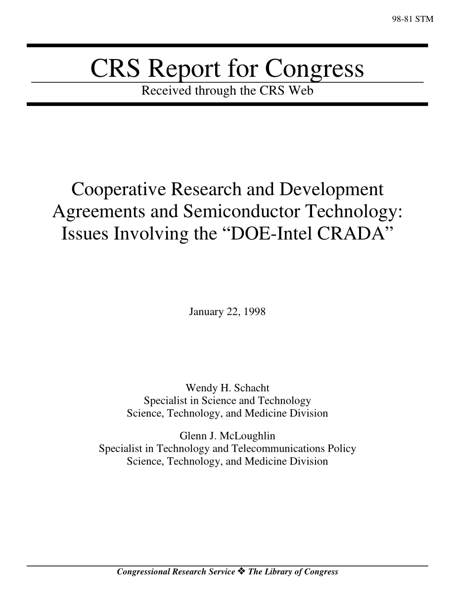 [19980122]98-81_合作研发协议和半导体技术：涉及“DOE Intel CRADA”的问题.pdf_第1页