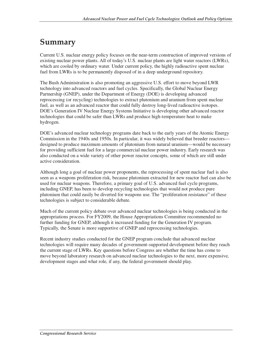 [20080711]RL34579_先进的核电和燃料循环技术：Outlook和策略选项.pdf_第2页