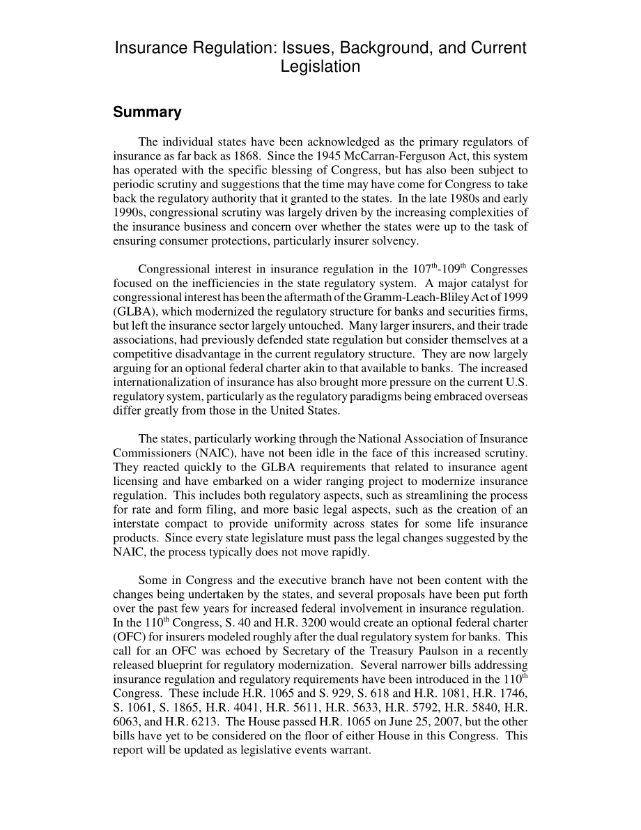 [20080703]RL32789_保险监管：问题、背景和当前立法.pdf_第2页