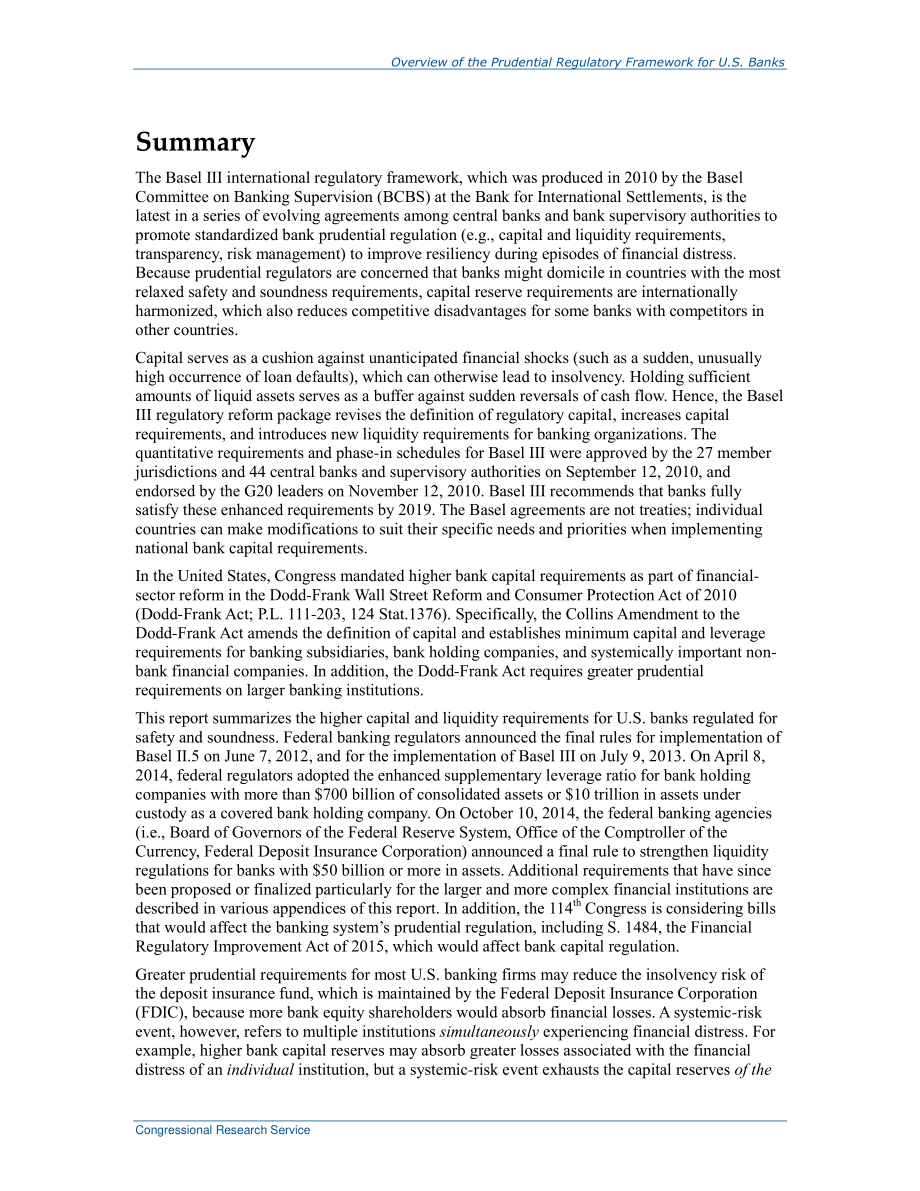 [20160727]R44573_美国银行审慎监管框架概述：巴塞尔协议III和多德-弗兰克法案.pdf_第2页