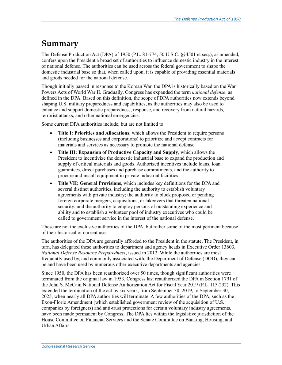 [20200302]R43767_1950年《国防生产法》：历史、权力和国会考虑.pdf_第2页