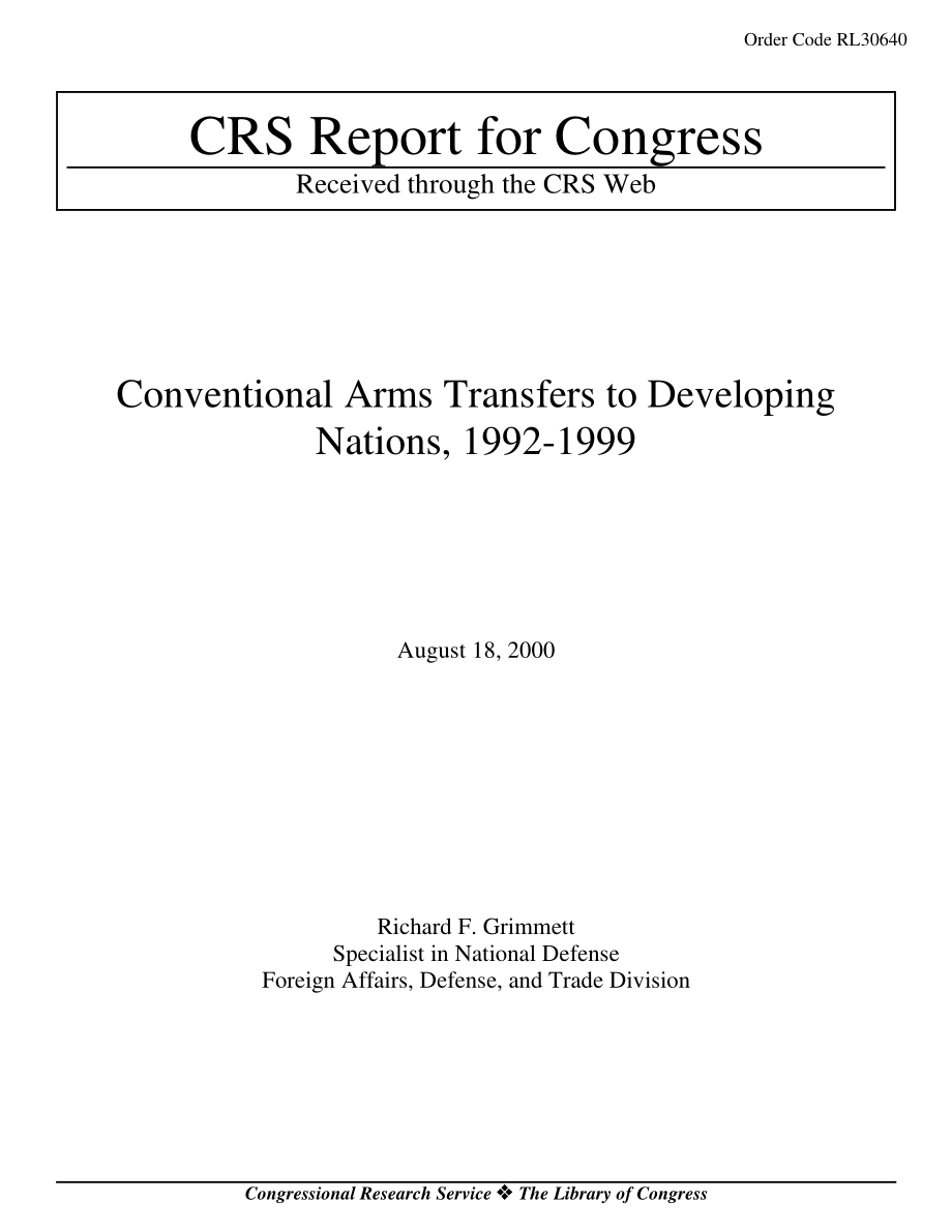 [20000818]RL30640_1992-1999年向发展中国家转让常规武器.pdf_第1页