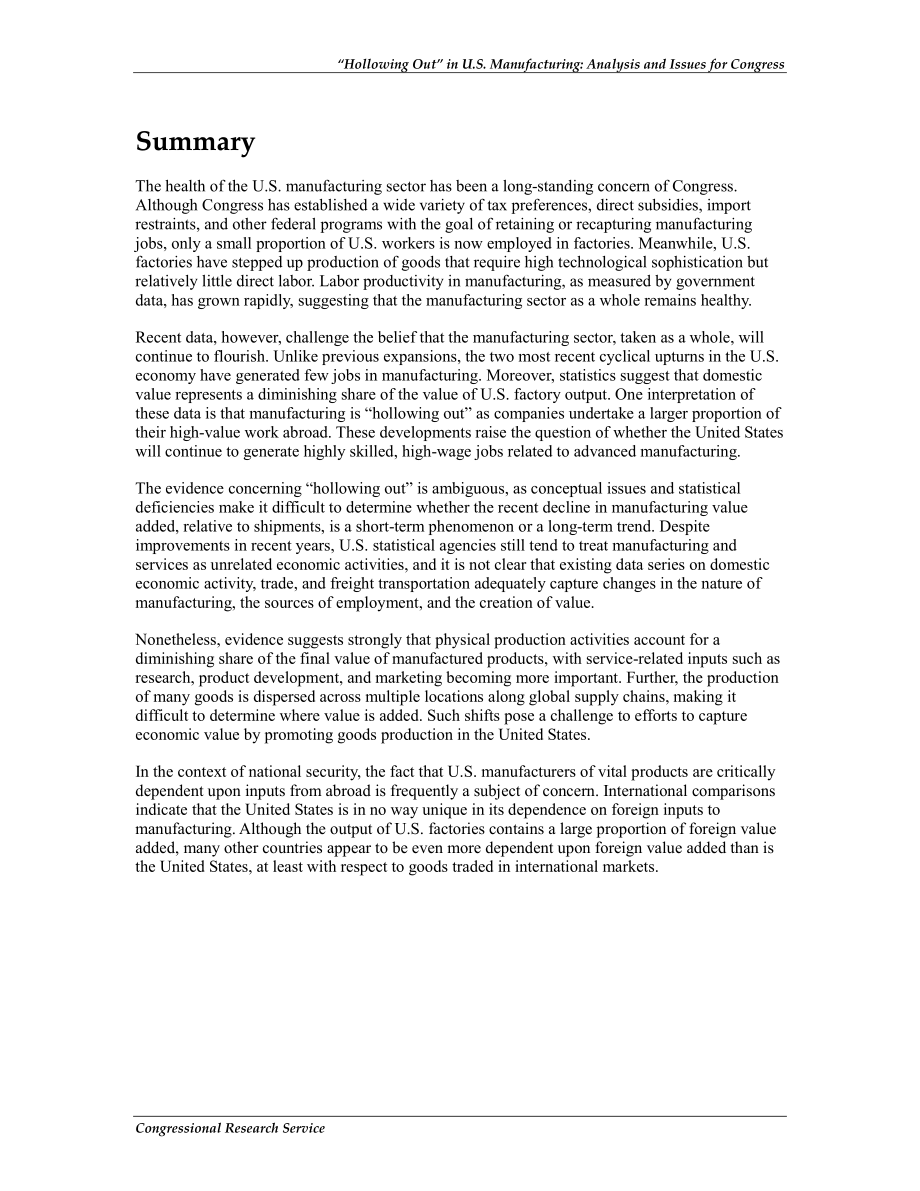 [20130415]R41712_美国制造业的“空心化”：国会的分析和问题.pdf_第2页
