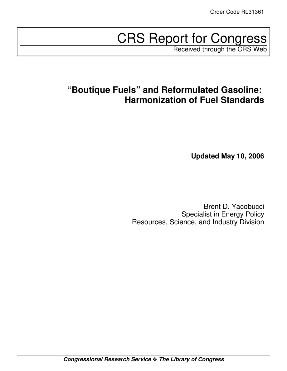 [20060510]RL31361_“精品燃料”和新配方汽油：燃料标准的协调.pdf_第1页