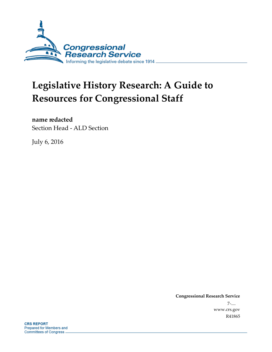 [20160706]R41865_立法史研究：国会工作人员资源指南.pdf_第1页