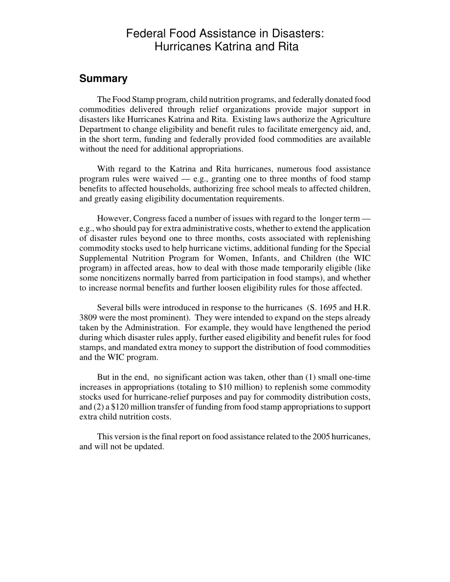 [20060223]RL33102_灾害中的联邦粮食援助：卡特里娜和丽塔飓风.pdf_第2页