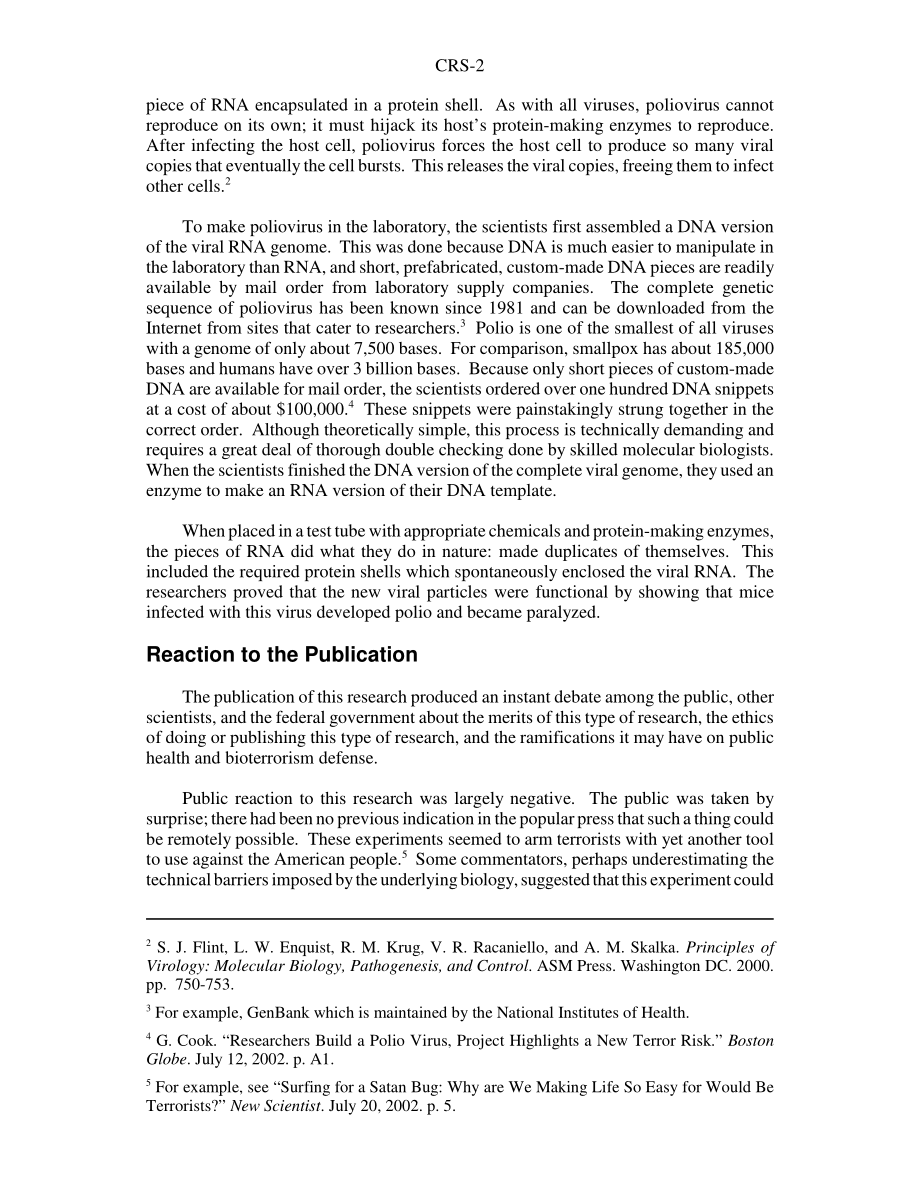 [20021213]RS21369_合成脊髓灰质炎病毒：生物恐怖主义与科学政策影响.pdf_第2页