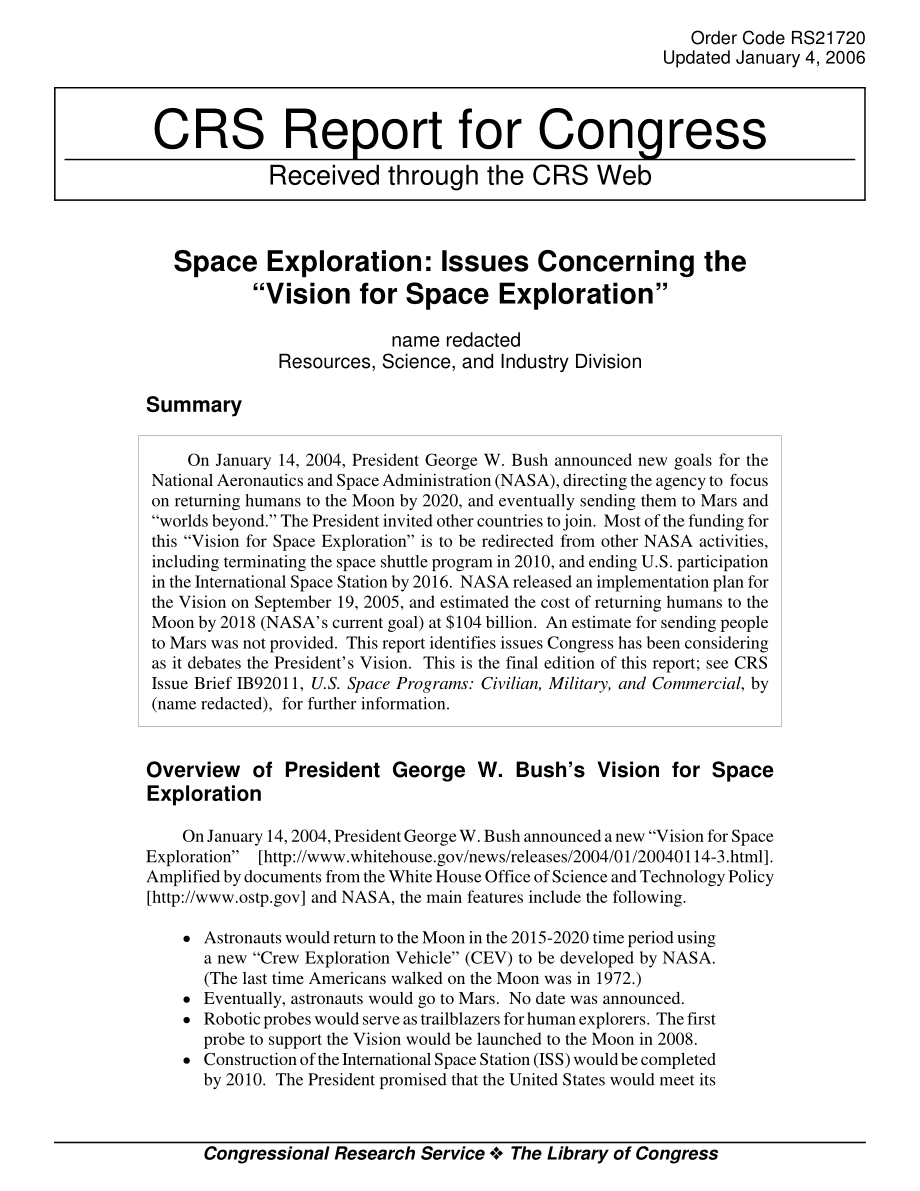 [20060104]RS21720_空间探索：关于“空间探索愿景”的问题.pdf_第1页