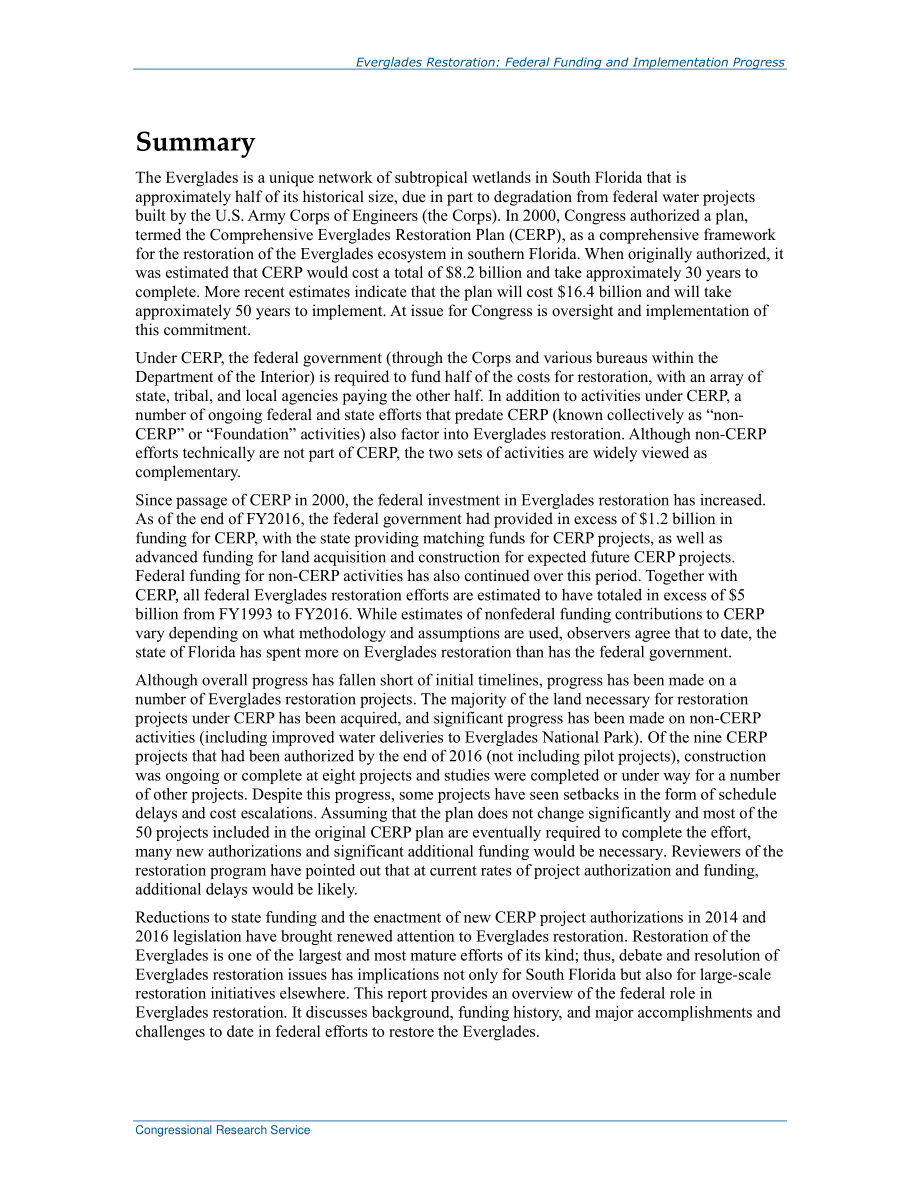 [20171006]R42007_大沼泽地恢复：联邦资金和实施进度.pdf_第2页