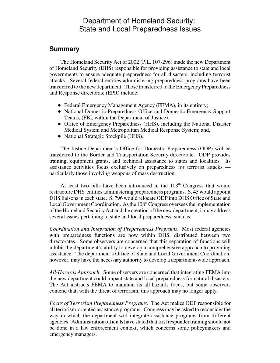 [20030505]RL31490_国土安全部：州和地方防备问题.pdf_第2页