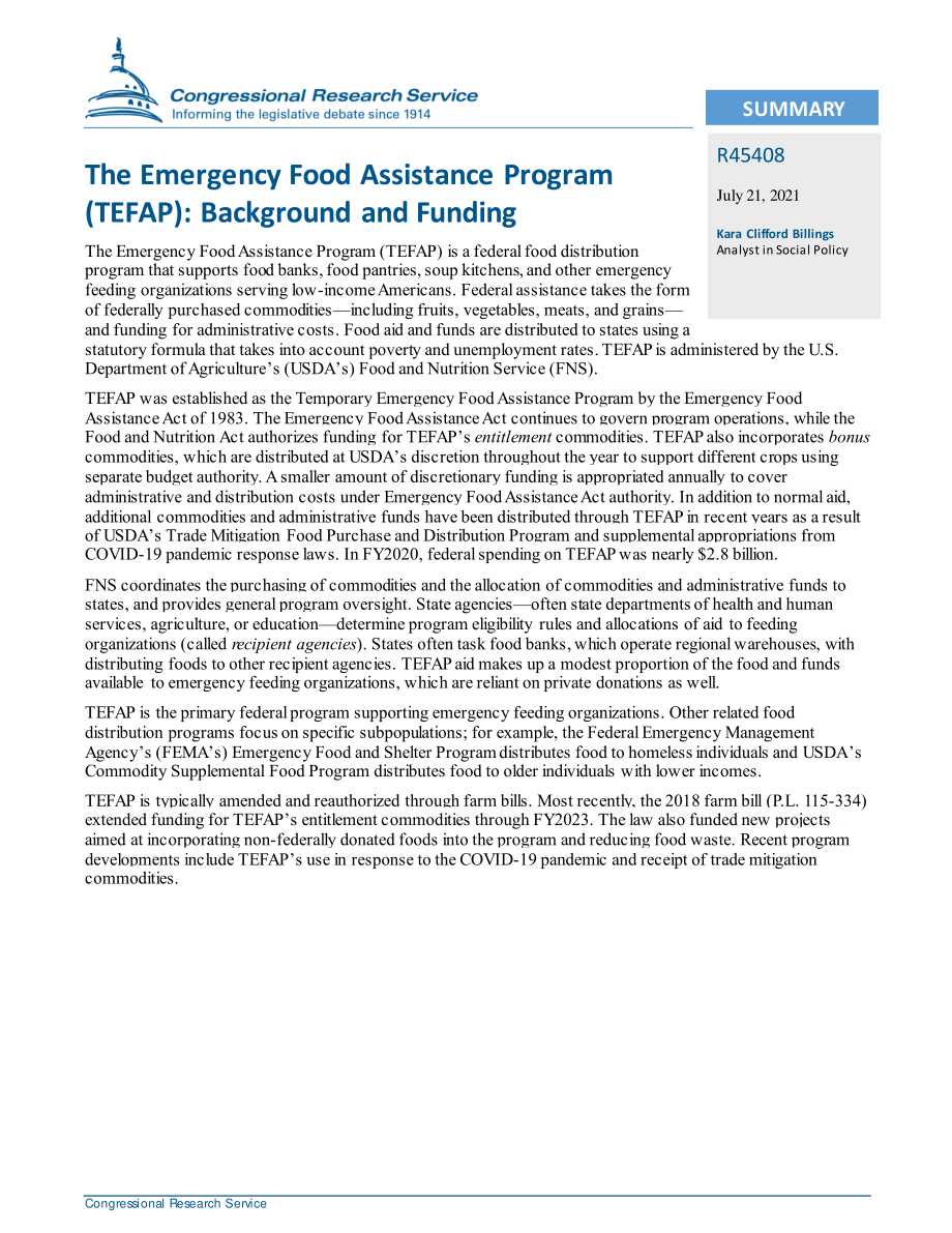[20210721]R45408_紧急粮食援助计划（TEFAP）：背景和资金.pdf_第2页
