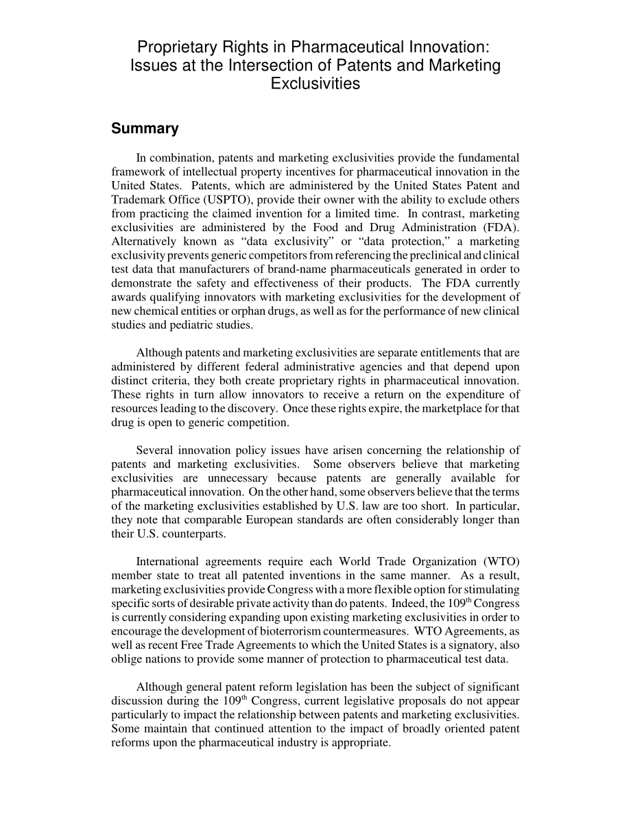 [20060228]RL33288_药物创新的所有权：专利与市场独家经营权的交叉问题.pdf_第2页