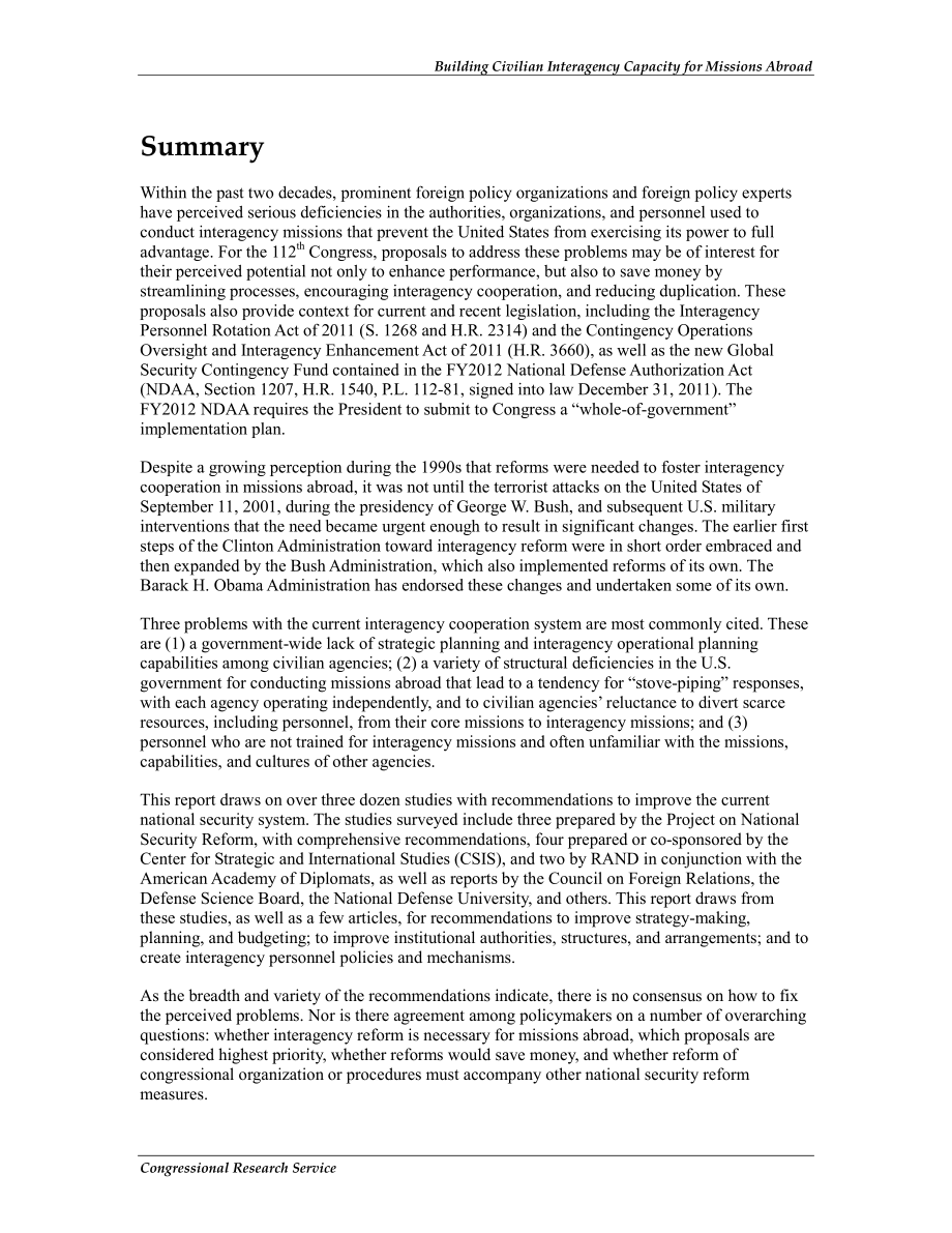 [20120209]R42133_为海外特派团建设文职机构间能力：国会的主要提案和问题.pdf_第2页