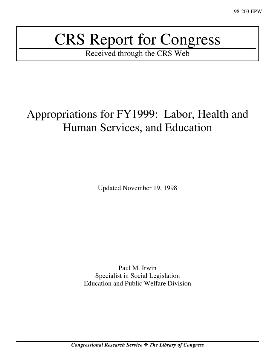 [19981119]98-203_1999财年拨款：劳动、卫生和公共服务以及教育.pdf_第1页