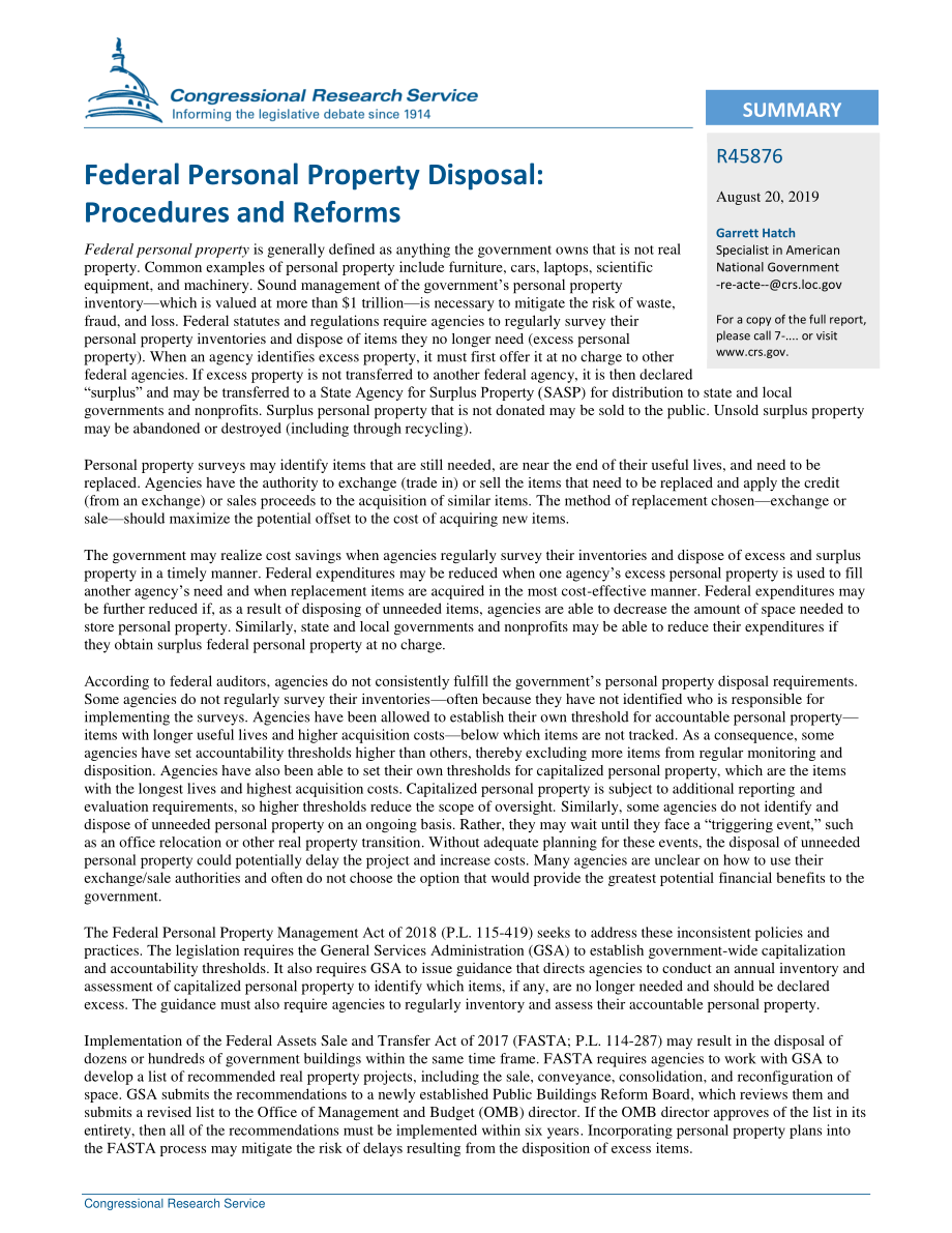[20190820]R45876_联邦个人财产处置：程序和改革.pdf_第2页
