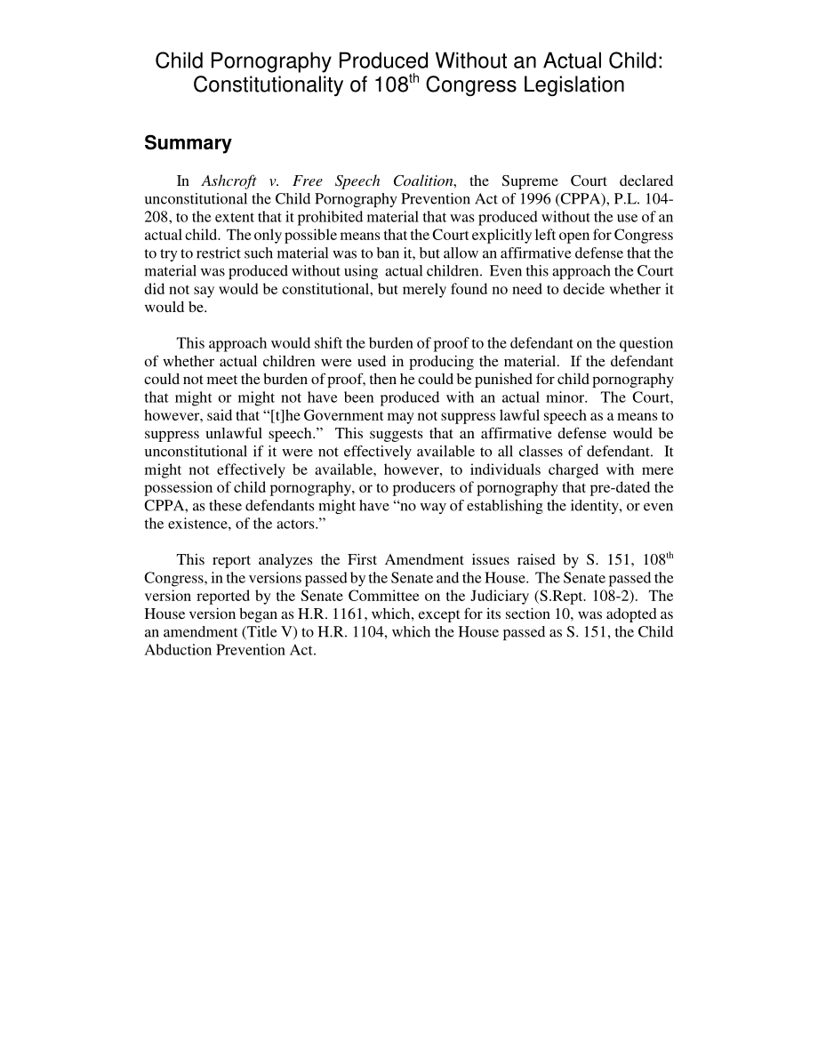 [20030331]RL31744_没有真实儿童的儿童色情制品：第108届国会立法的合宪性.pdf_第2页