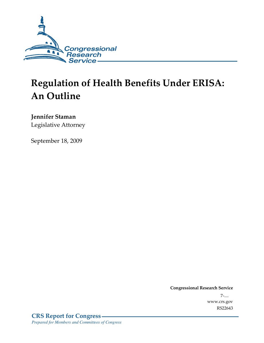 [20090918]RS22643_ERISA下的健康福利监管：大纲.pdf_第1页