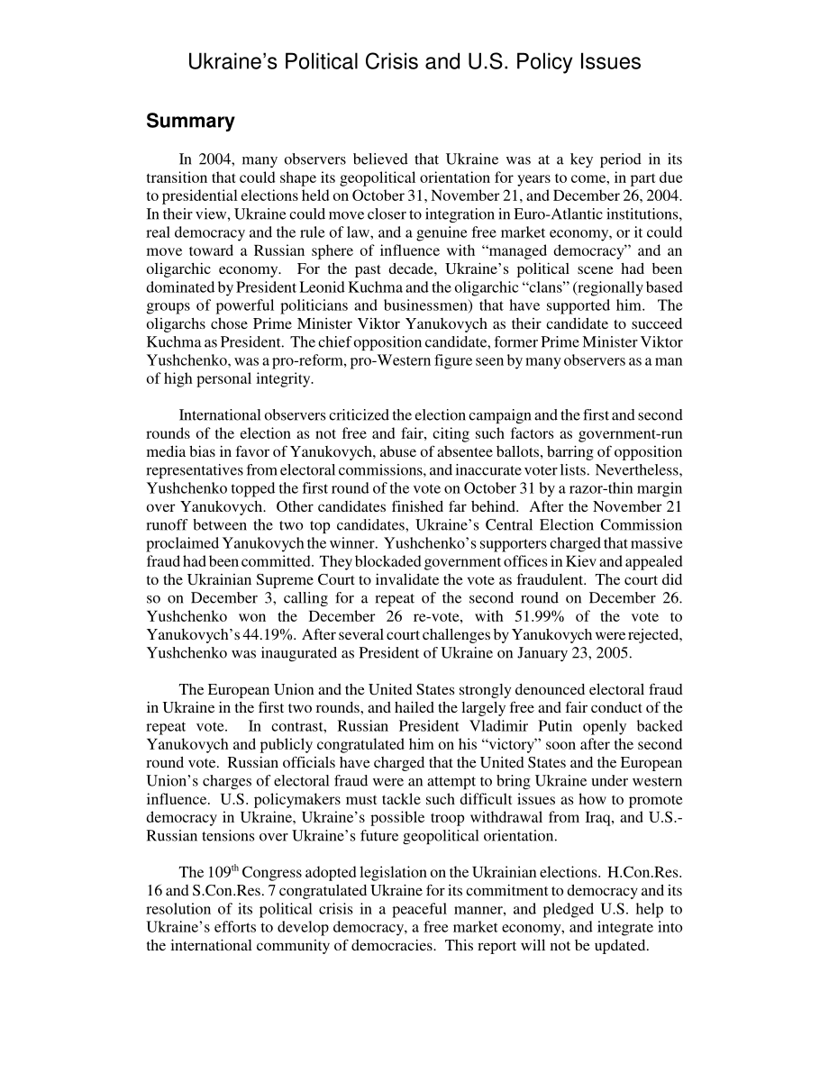 [20050201]RL32691_乌克兰政治危机与美国政策问题.pdf_第2页