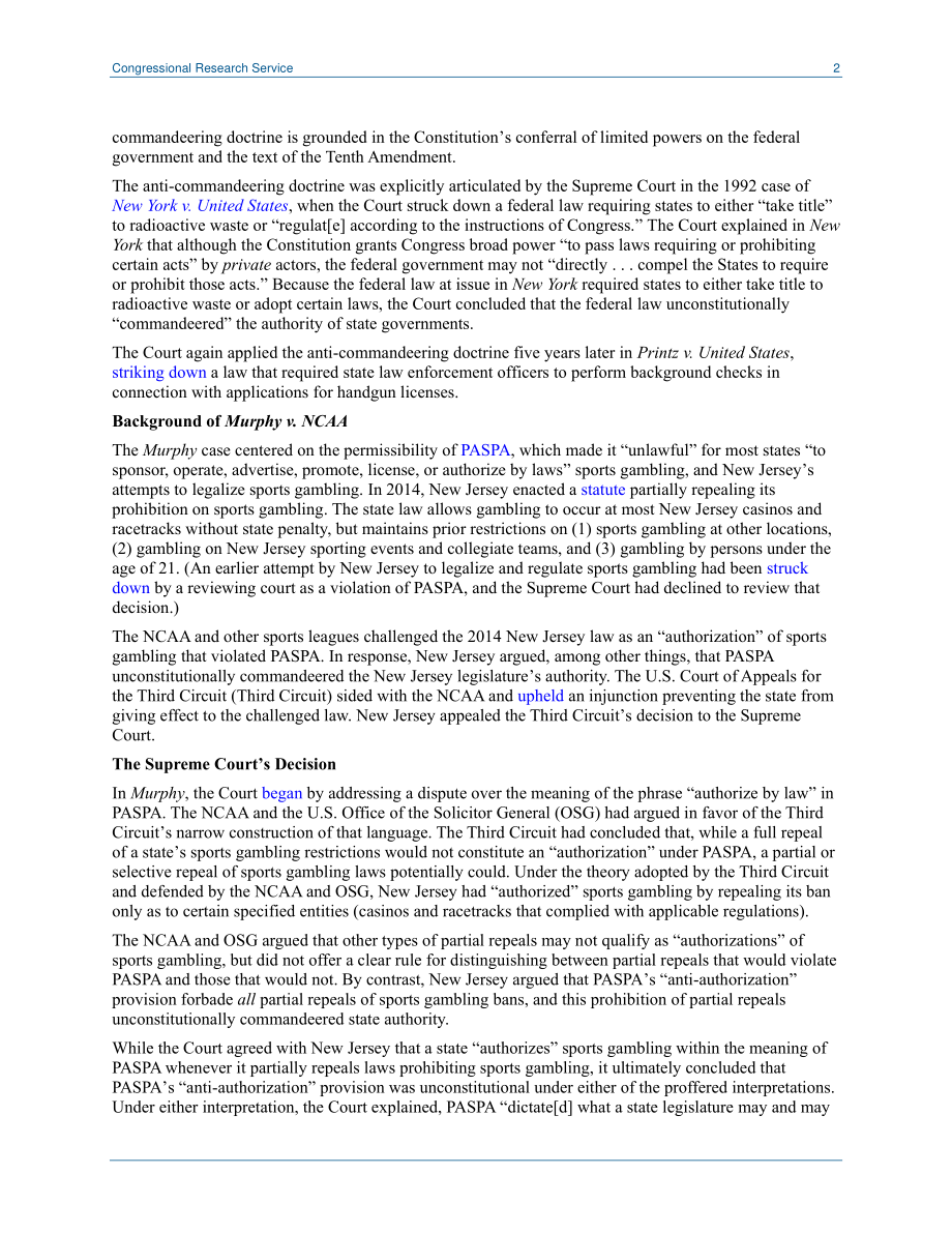 [20180516]LSB10133_最高法院反对征用：墨菲诉NCAA、体育赌博和联邦制.pdf_第2页