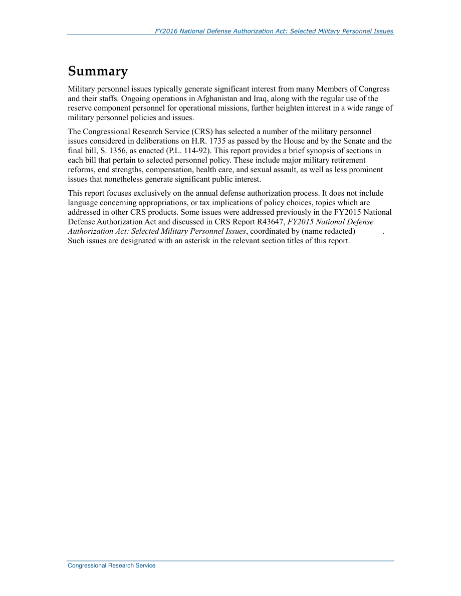 [20151217]R44120_2016财年国防授权法案：选定的军事人员问题.pdf_第2页