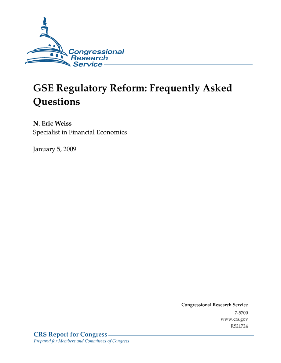 [20090105]RS21724_GSE监管改革：常见问题解答.pdf_第1页