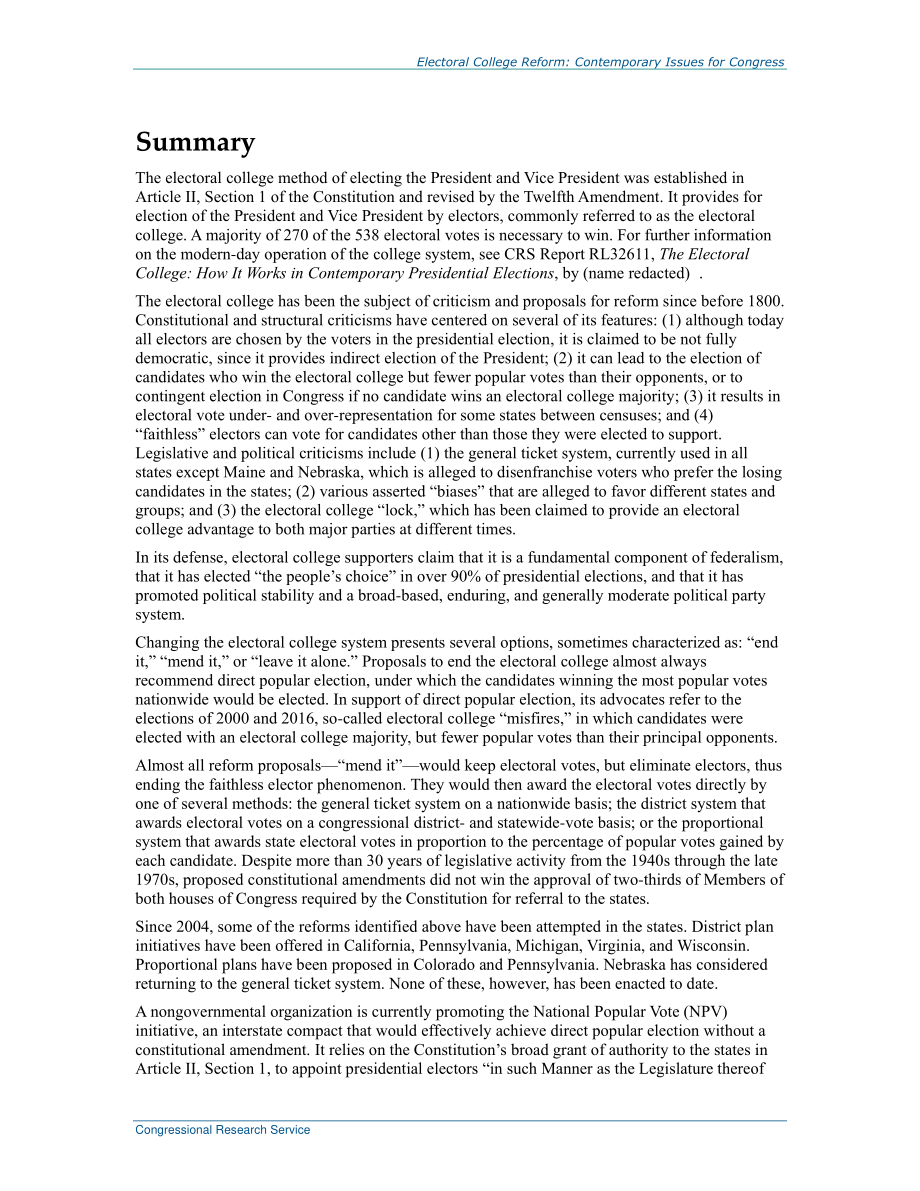 [20171006]R43824_选举团改革：国会面临的当代问题.pdf_第2页