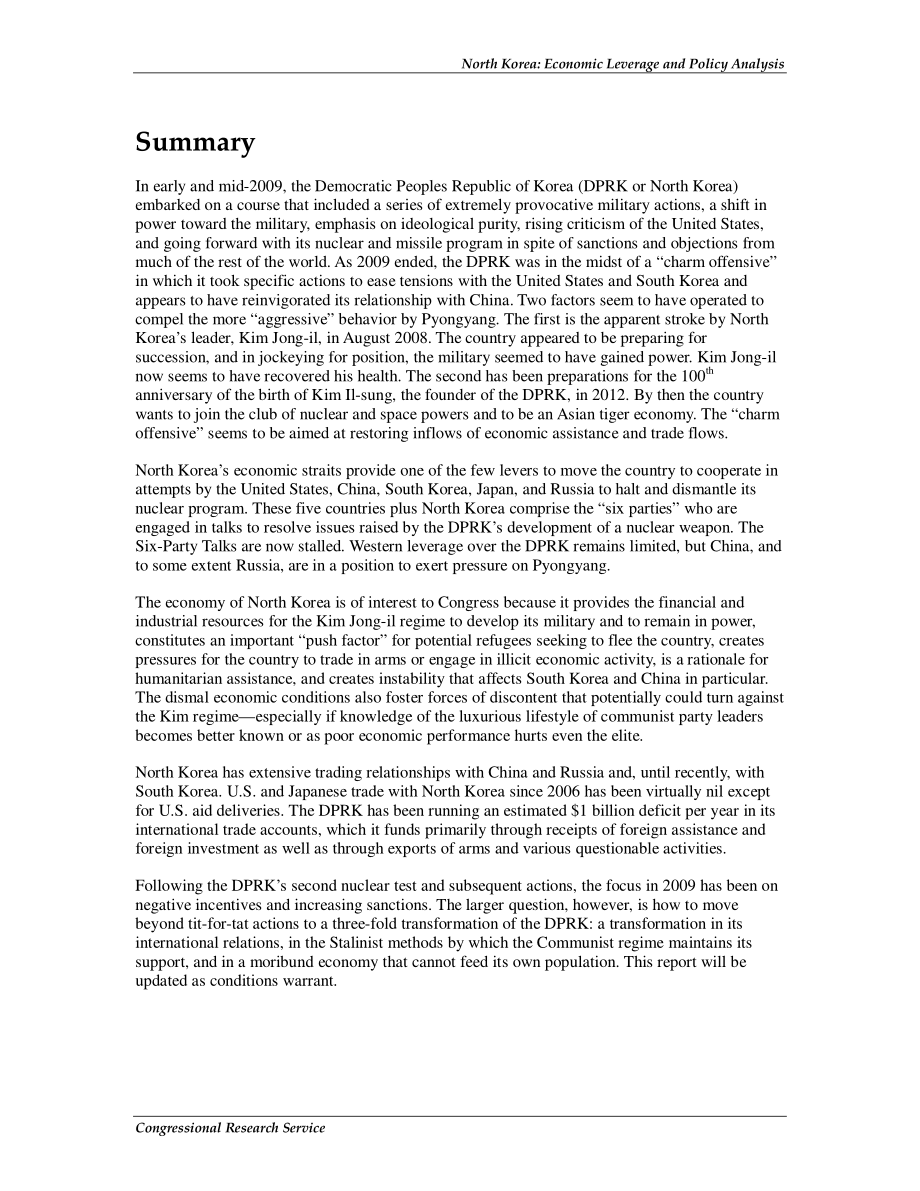 [20100122]RL32493_朝鲜：经济杠杆和政策分析.pdf_第2页