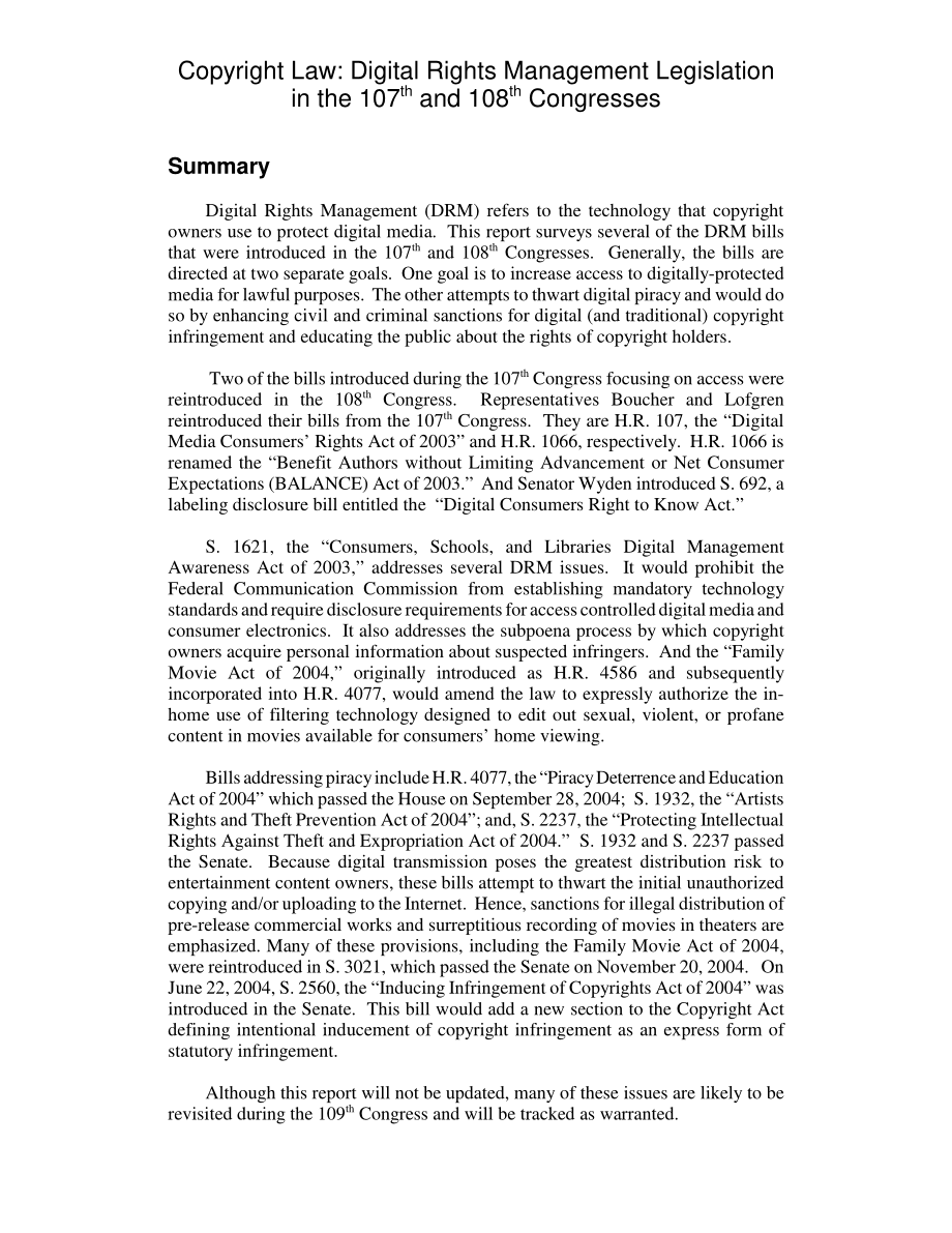 [20050105]RL32035_版权法：第107届和108届大会数字版权管理立法.pdf_第2页