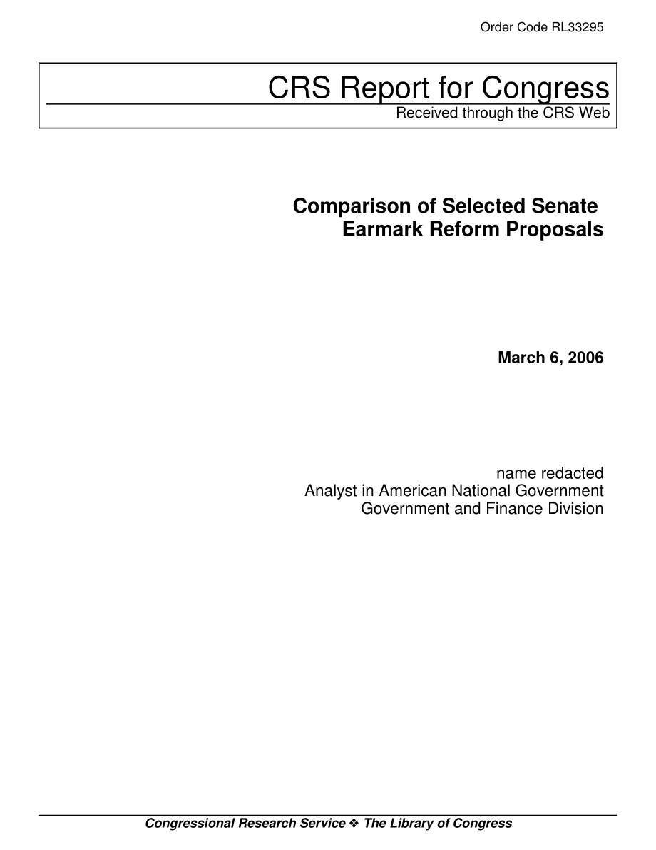 [20060306]RL33295_选定参议院专项拨款改革提案的比较.pdf_第1页