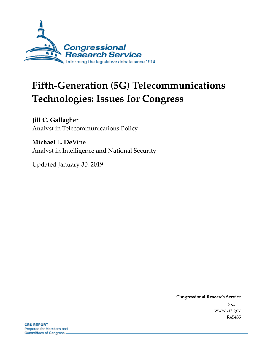 [20190130]R45485_第五代（5G）电信技术：国会议题.pdf_第1页