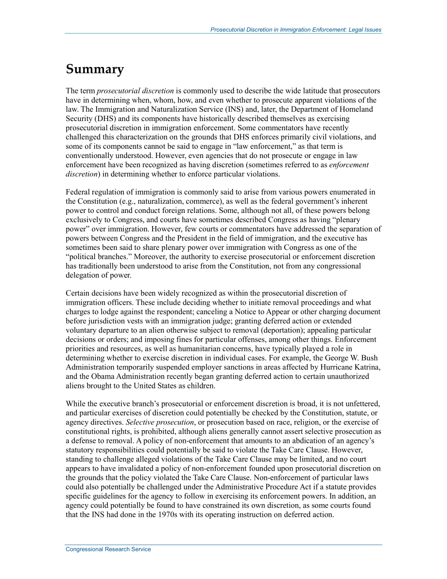 [20131227]R42924_移民执法中的检察官自由裁量权：法律问题.pdf_第2页