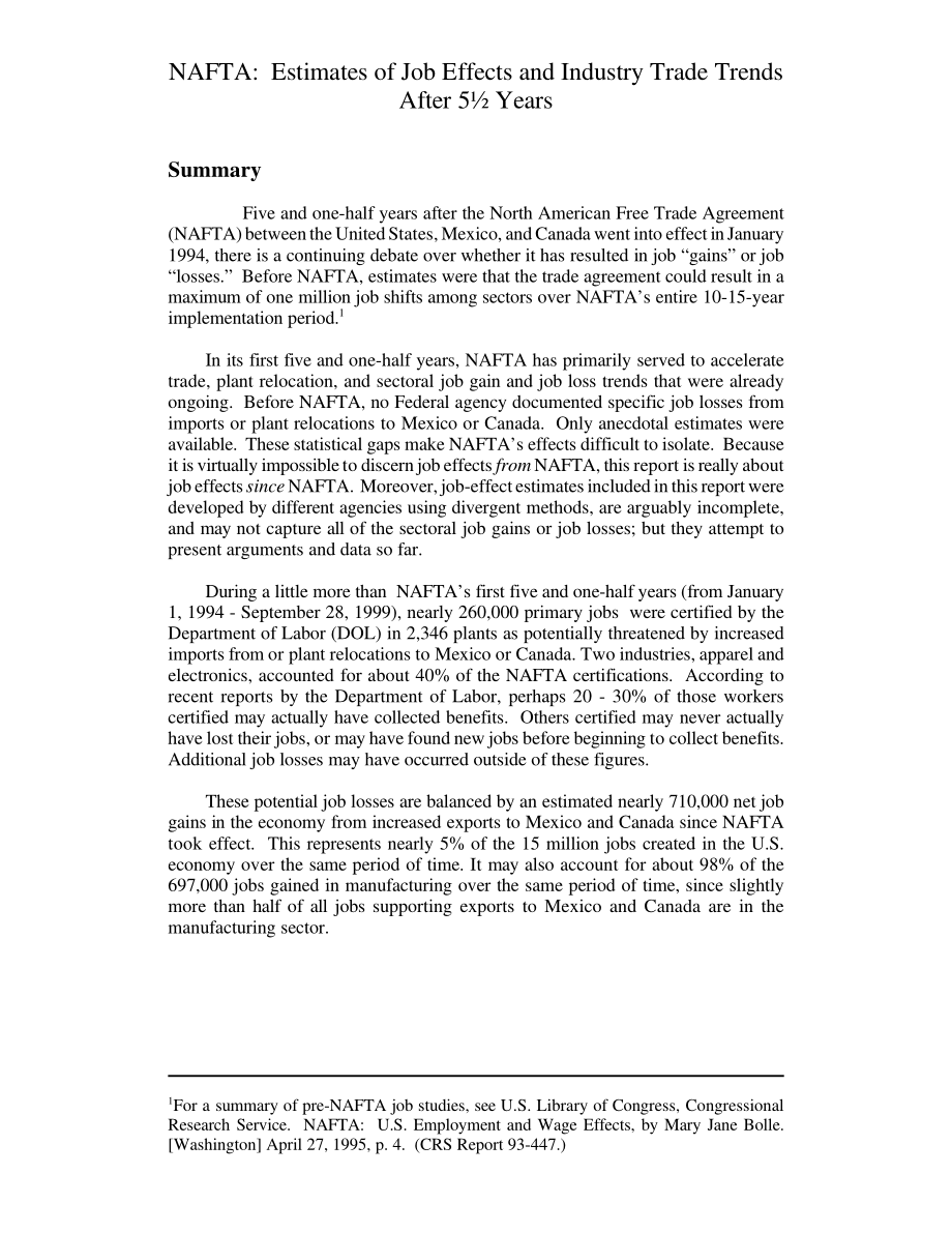 [19991214]98-783_北美自由贸易协定： Estimates of Job Effects and Industry Trade Trends After 5½ Years.pdf_第3页