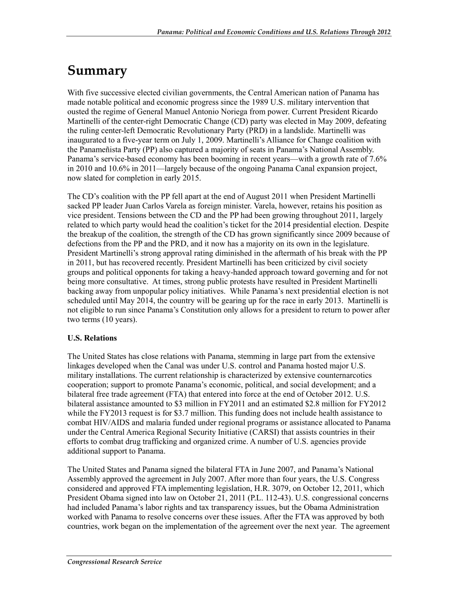 [20121127]RL30981_巴拿马：2012年前的政治和经济状况及美国关系.pdf_第2页