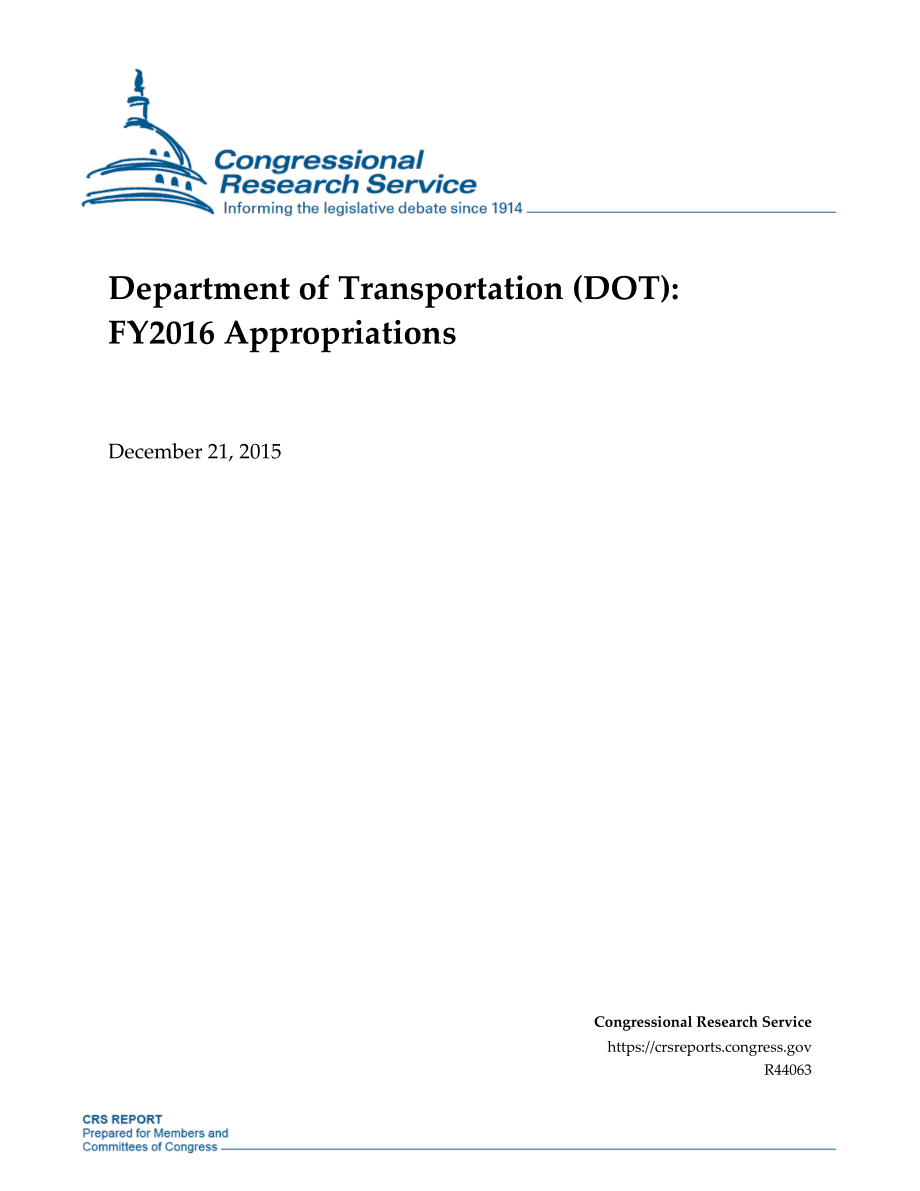 [20151221]R44063_交通运输部（DOT）：2016财年拨款.pdf_第1页