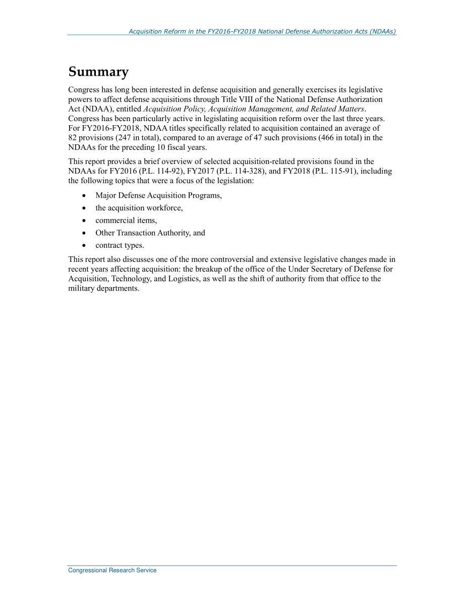 [20180119]R45068_2016-2018财年《国防授权法案》（NDAAs）中的采办改革.pdf_第2页