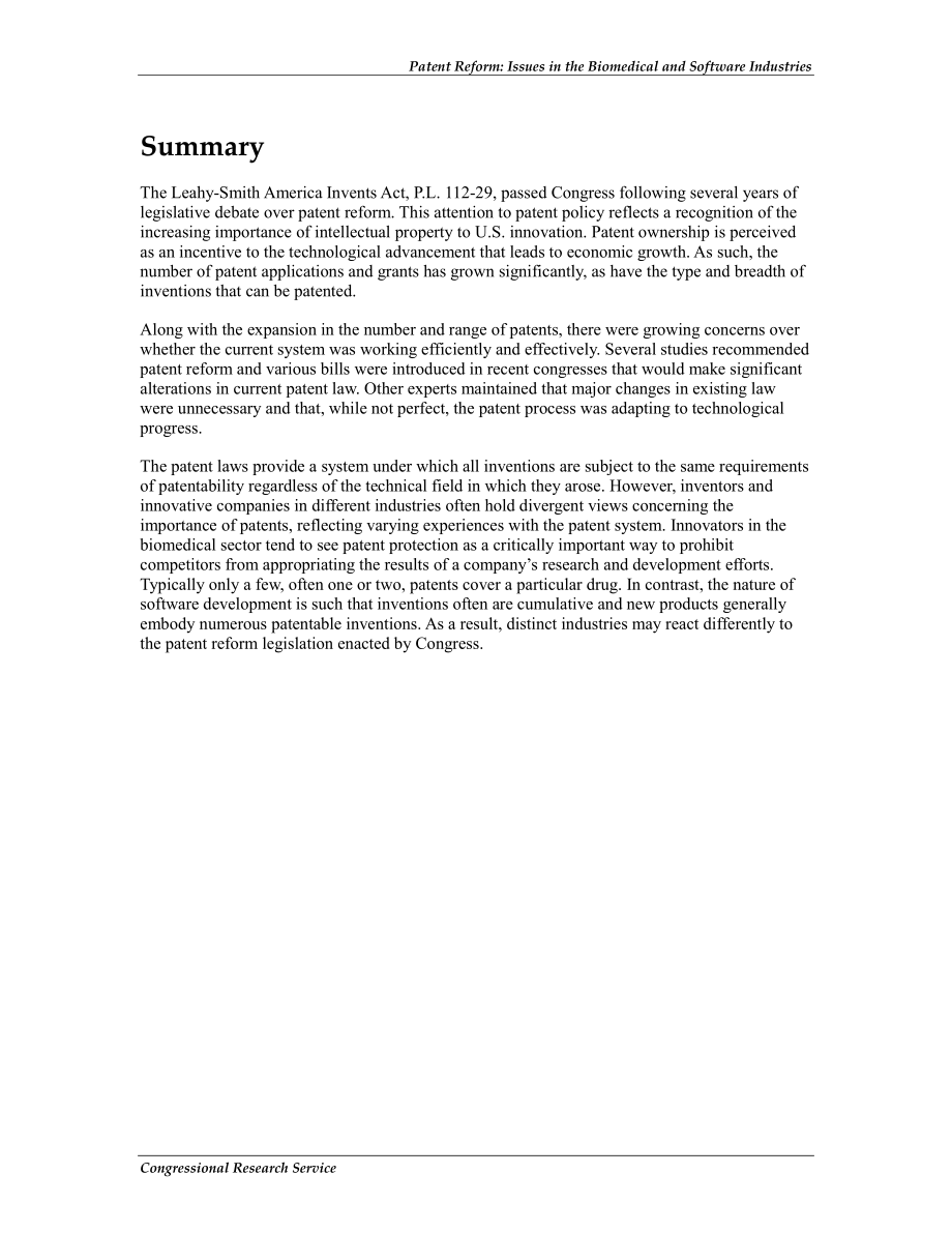 [20111209]RL33367_专利改革：生物医学和软件行业的问题.pdf_第2页