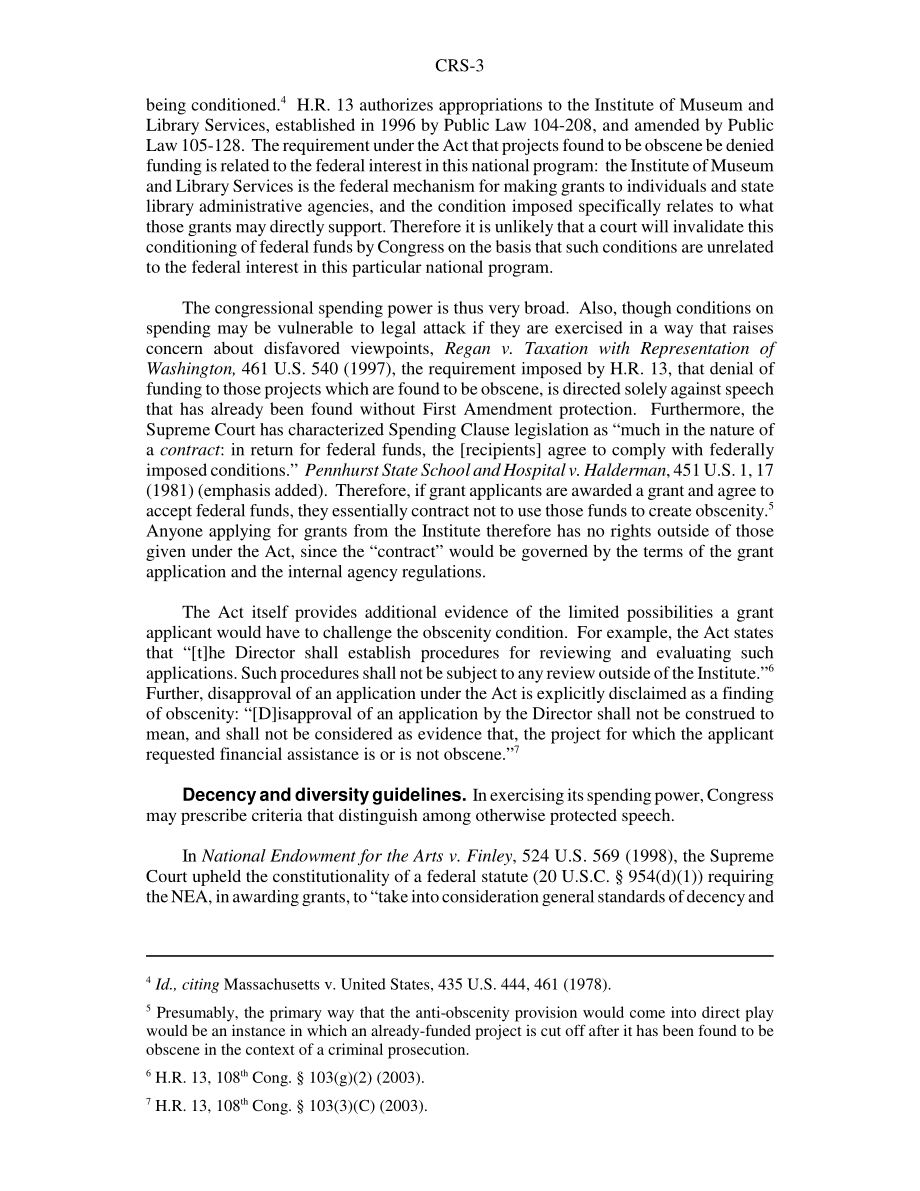 [20030430]RS21509_2003年《博物馆和图书馆服务法》（H.R.13) 在选择受让人时使用“淫秽”和“体面”标准.pdf_第3页