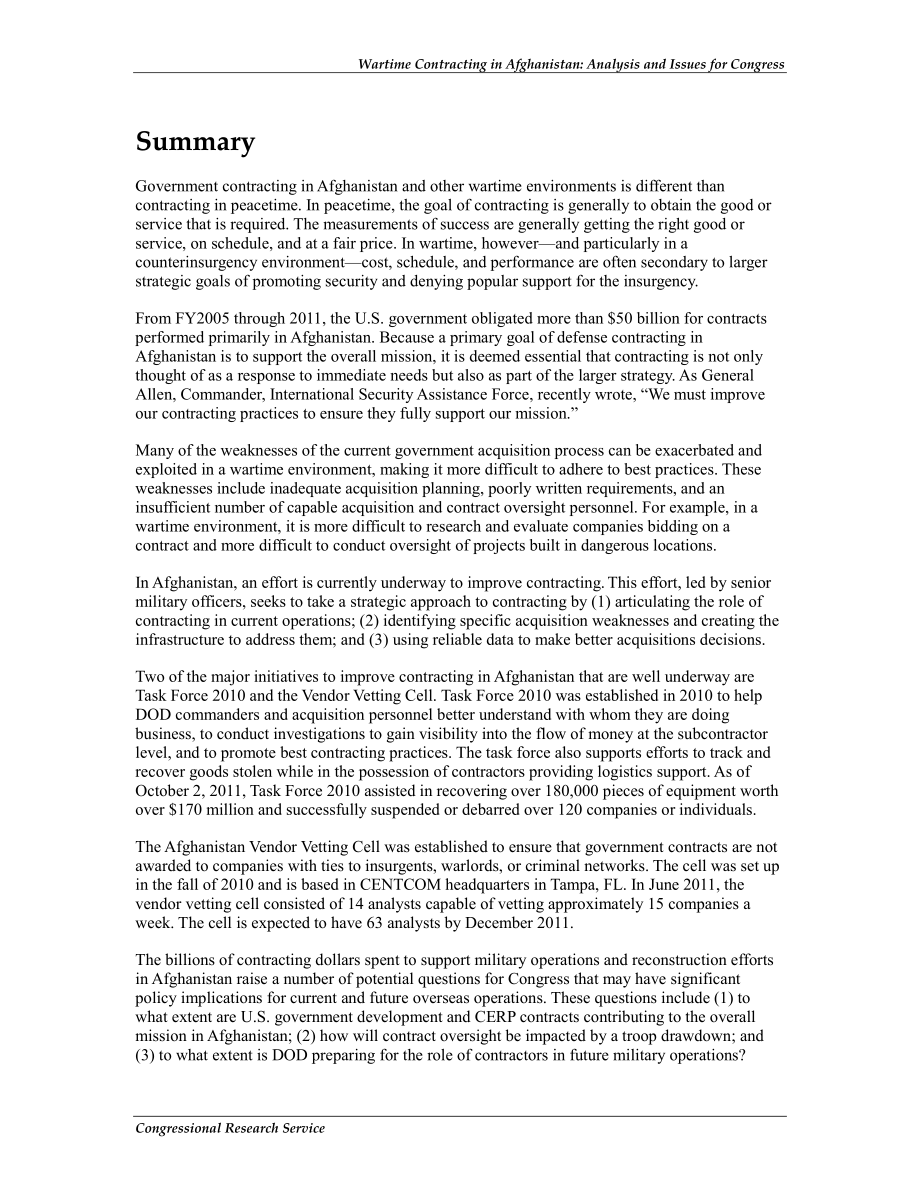 [20111114]R42084_阿富汗战时合同：国会的分析和问题.pdf_第2页