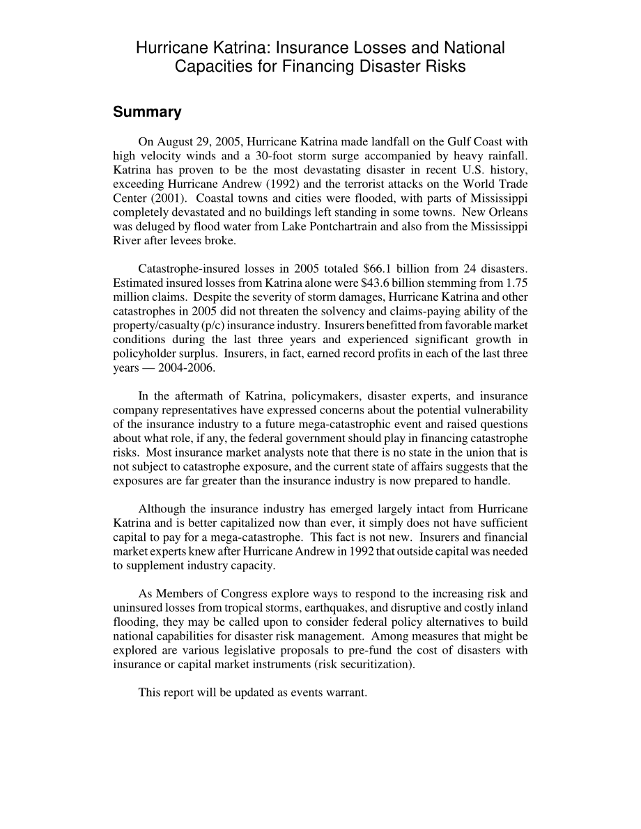 [20080131]RL33086_卡特里娜飓风：保险损失和国家为灾害风险融资的能力.pdf_第2页