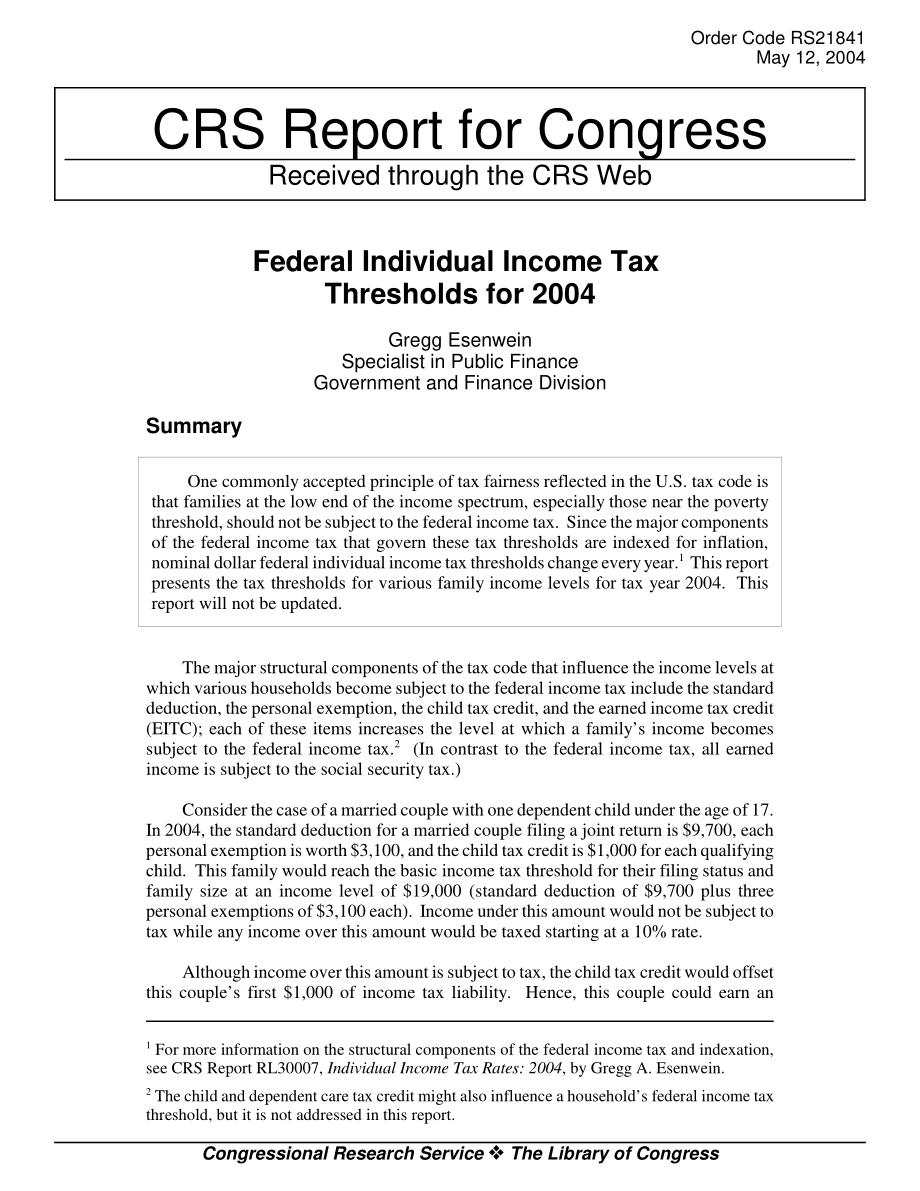 [20040512]RS21841_2004年联邦个人所得税起征点.pdf_第1页