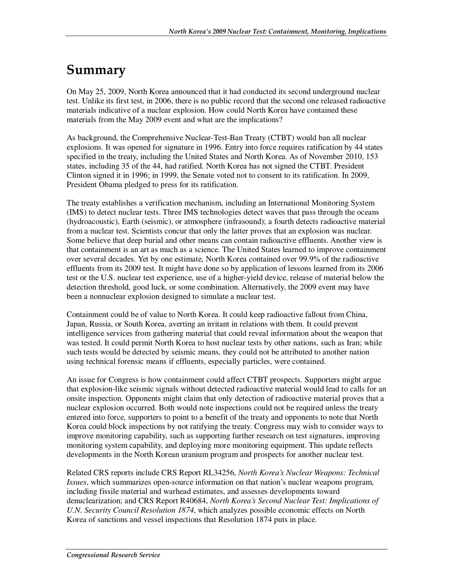 [20101124]R41160_朝鲜2009年核试验：遏制、监控、影响.pdf_第2页
