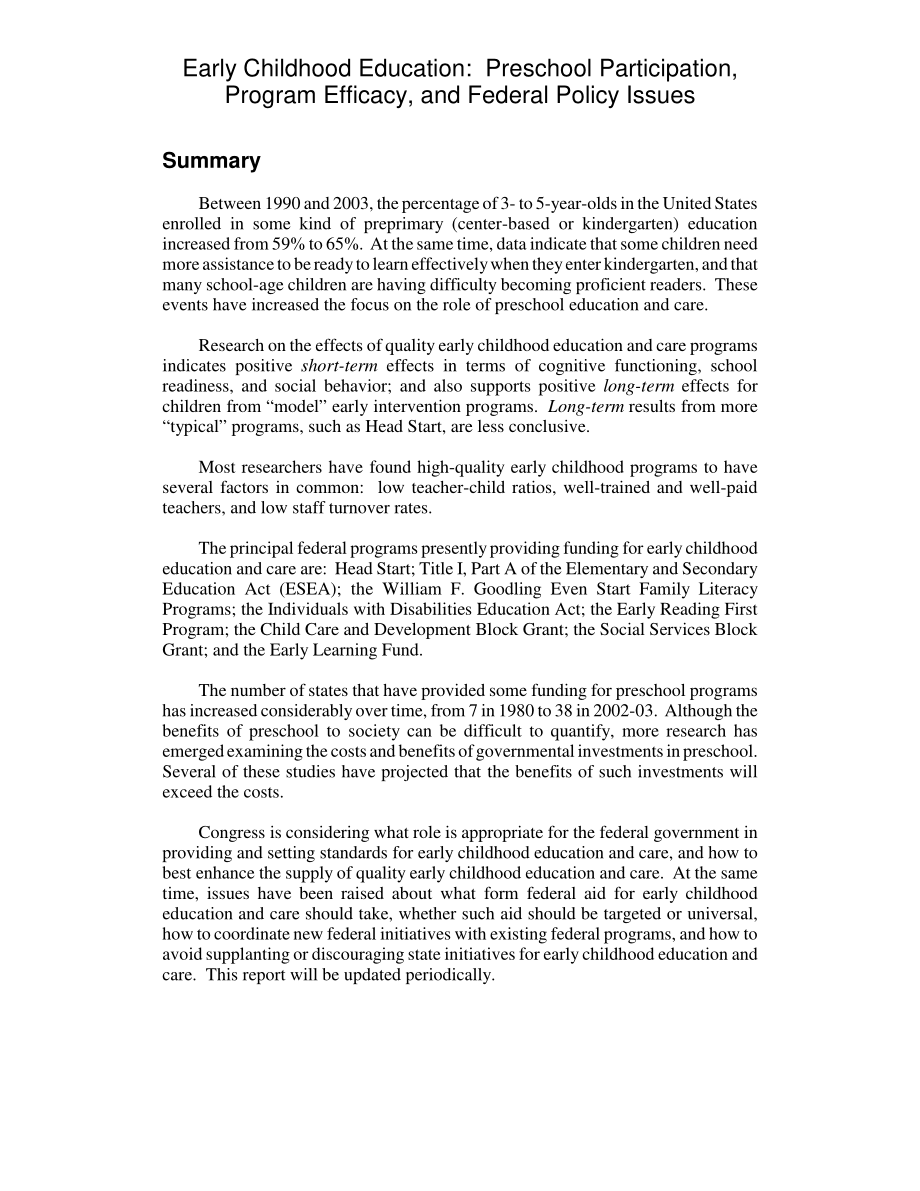 [20060119]RL31123_幼儿教育：学前参与、项目效能和联邦政策问题.pdf_第2页
