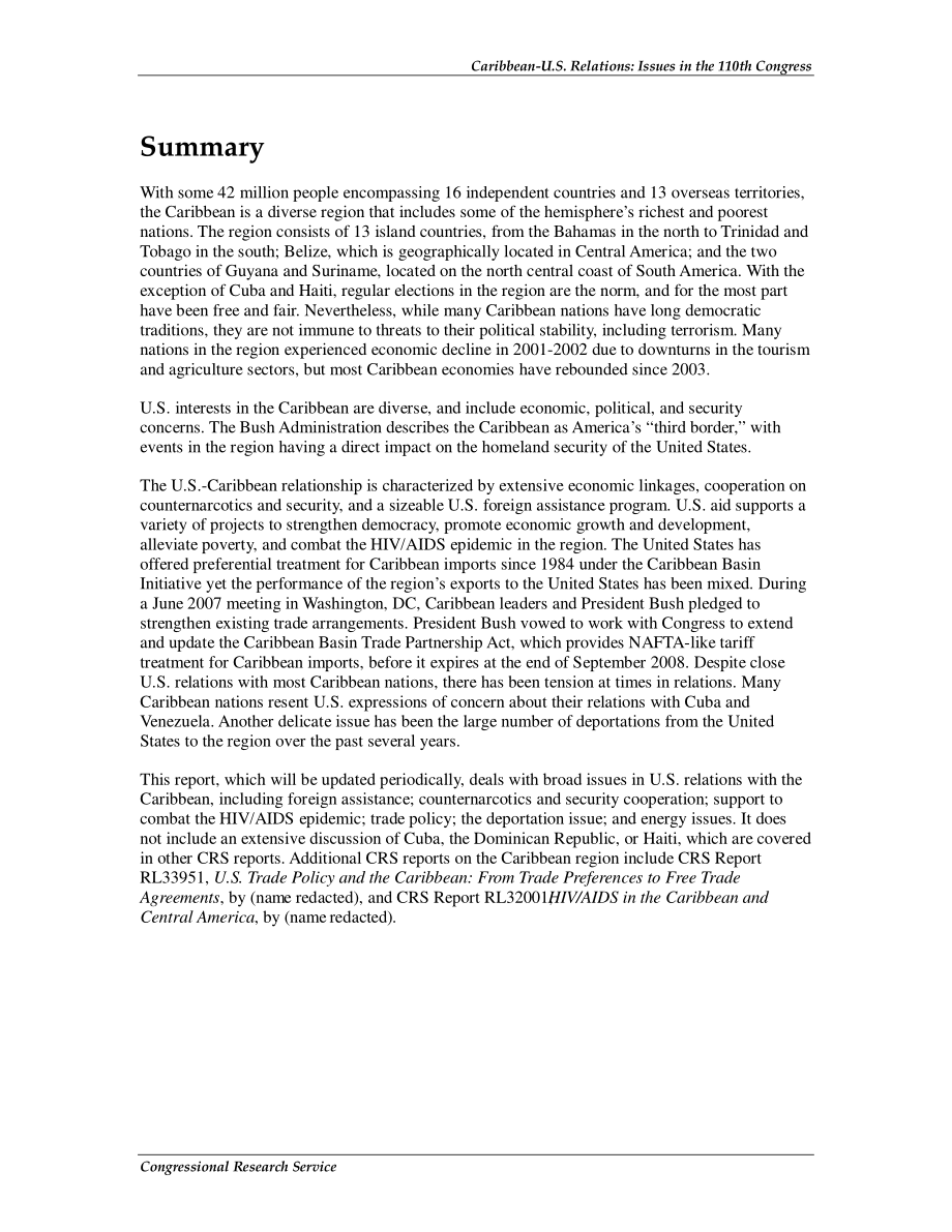 [20070831]RL34157_加勒比海-美国关系：第110届国会议题.pdf_第2页